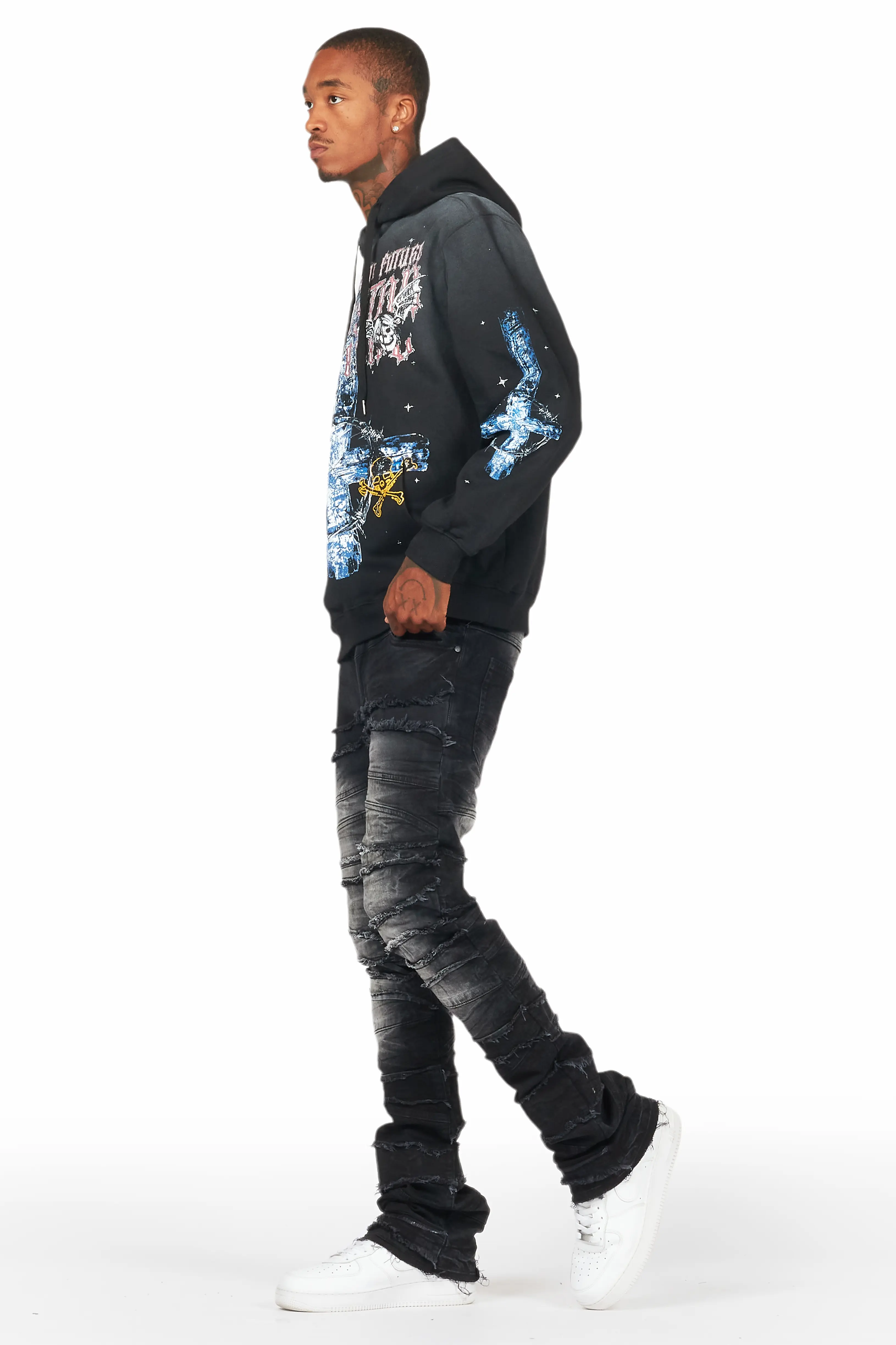 Franko Black Stacked Flare Jean - Image 6