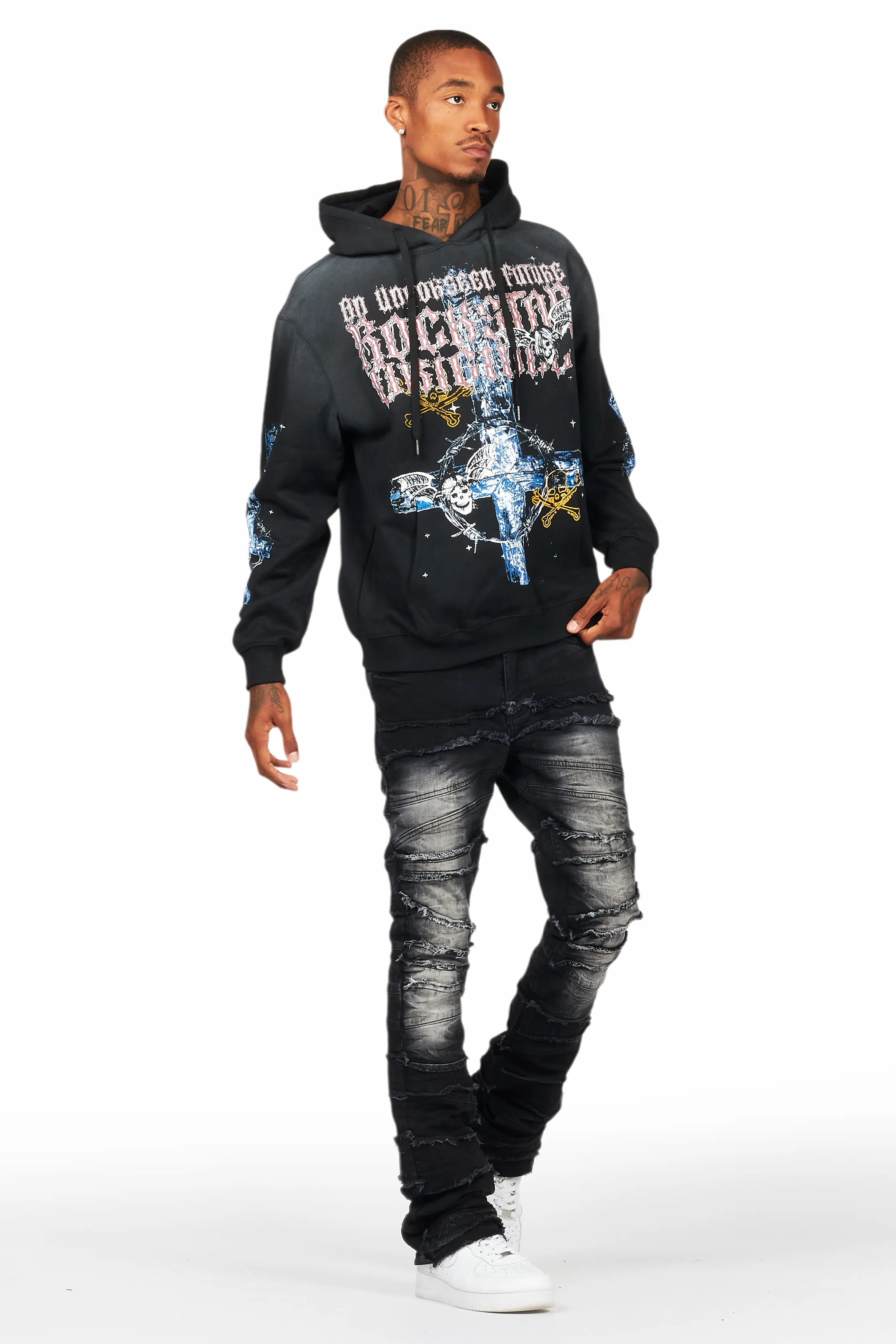 Franko Black Stacked Flare Jean - Image 7
