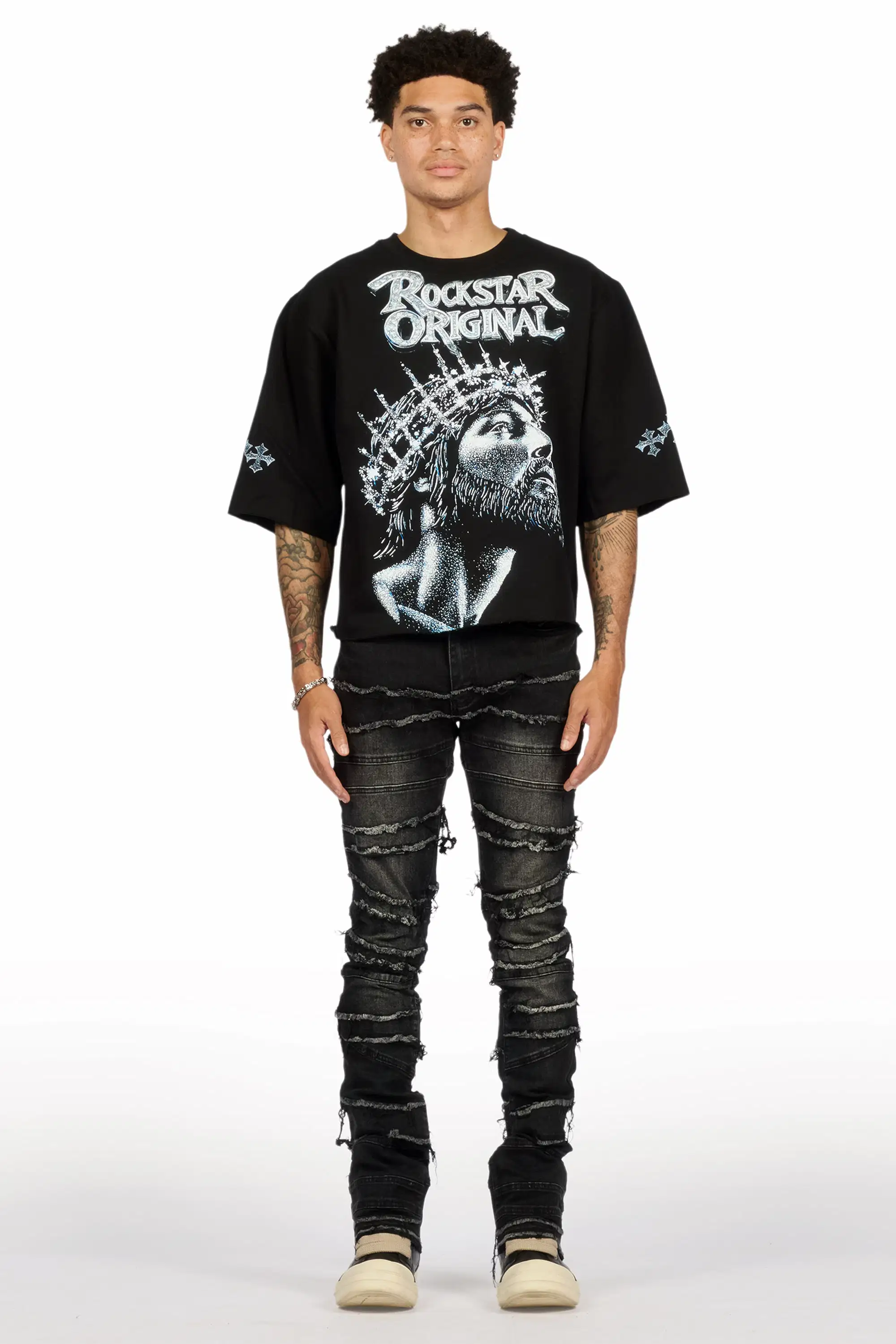 Franko Dark Grey Stacked Flare Jean - Image 5