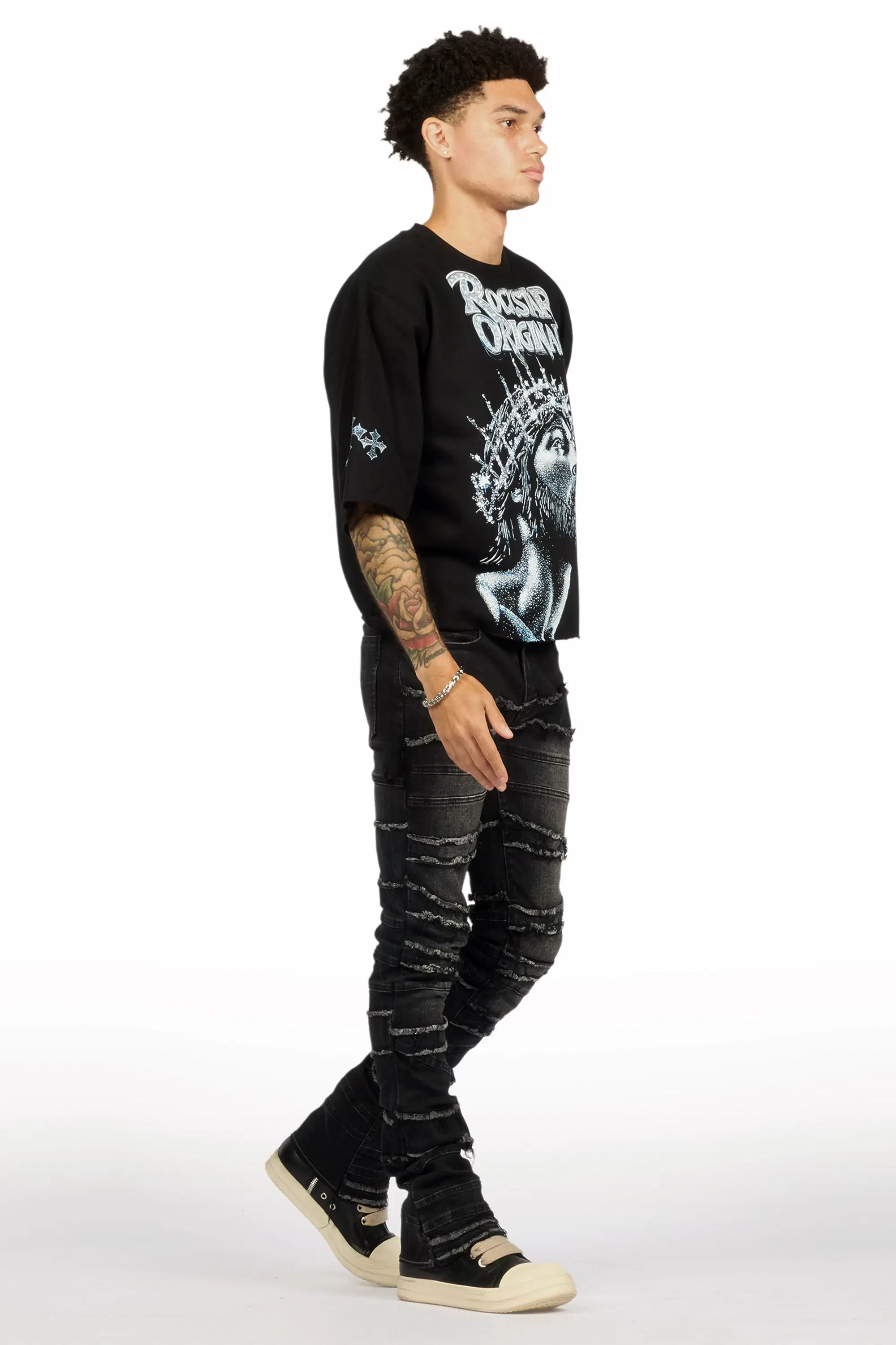 Franko Dark Grey Stacked Flare Jean - Image 6