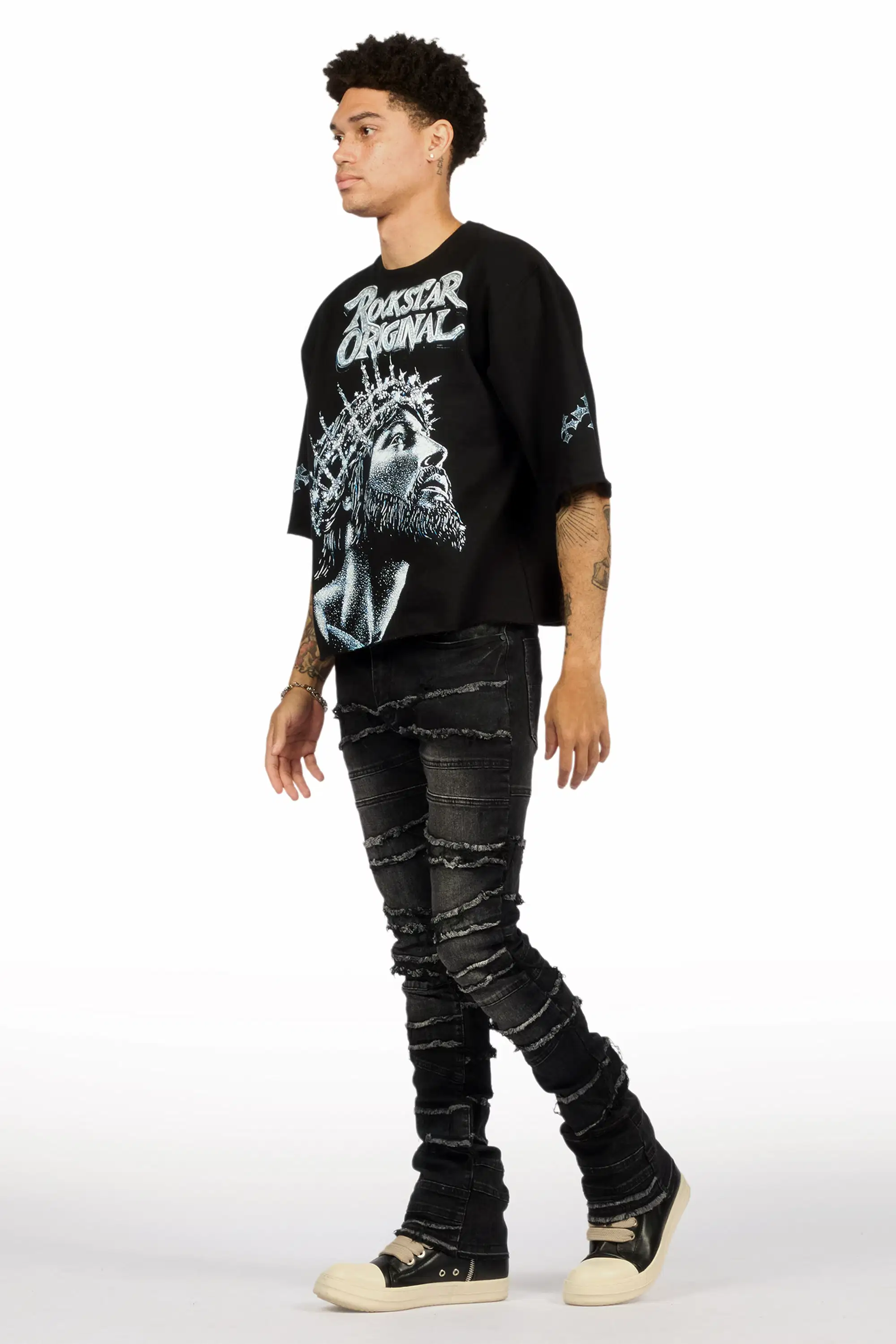 Franko Dark Grey Stacked Flare Jean - Image 8