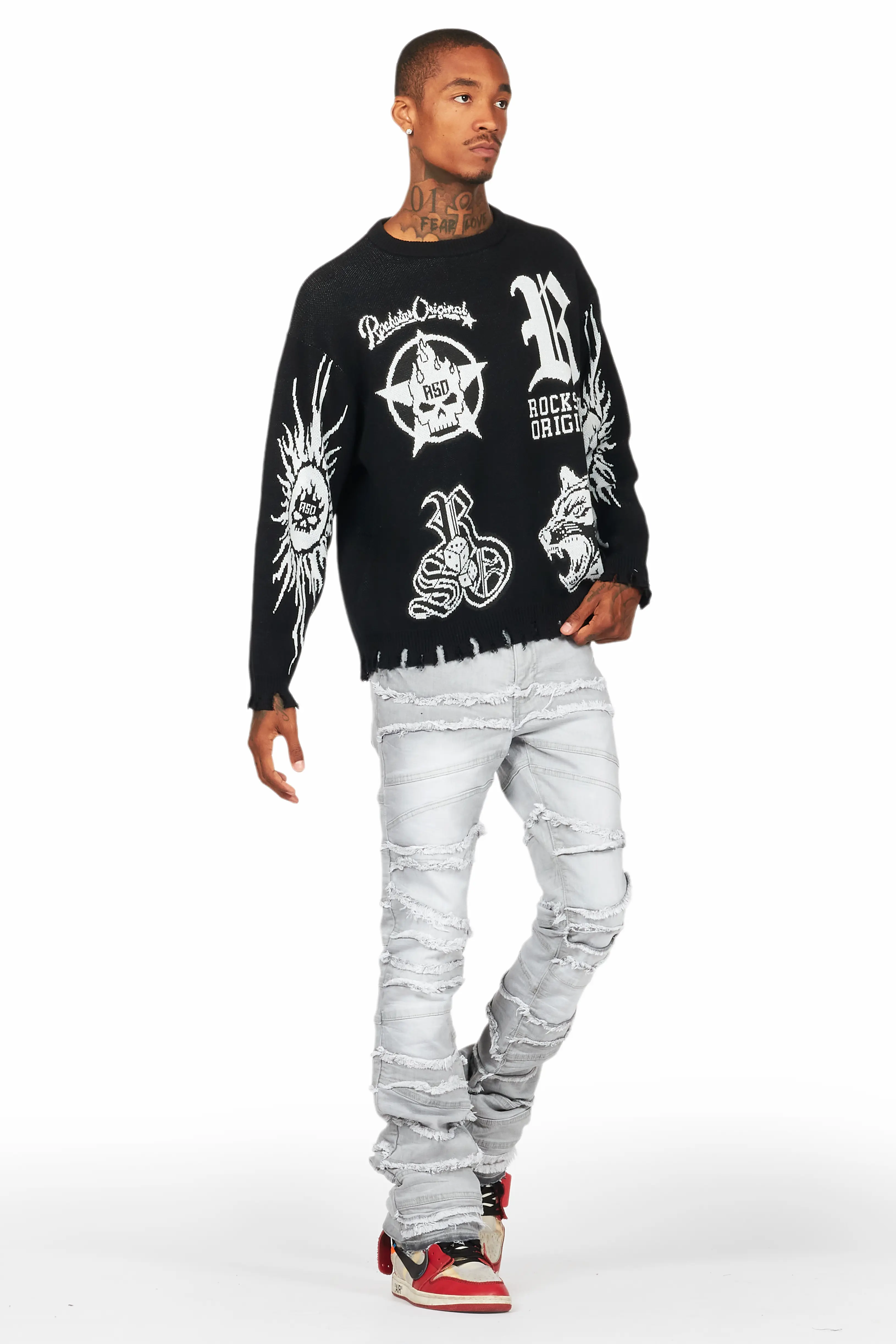Franko Light Grey Stacked Flare Jean - Image 12