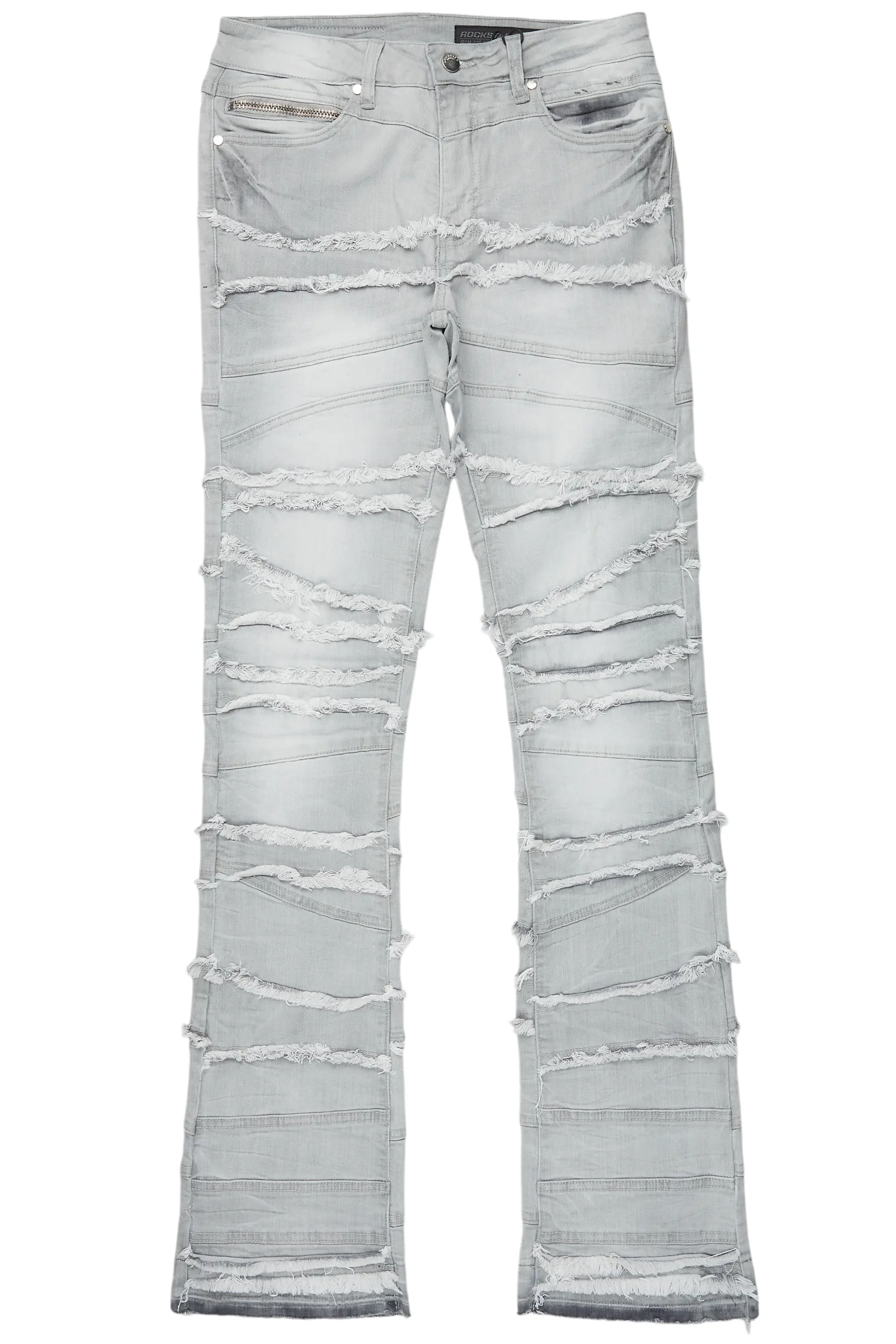 Franko Light Grey Stacked Flare Jean - Image 2