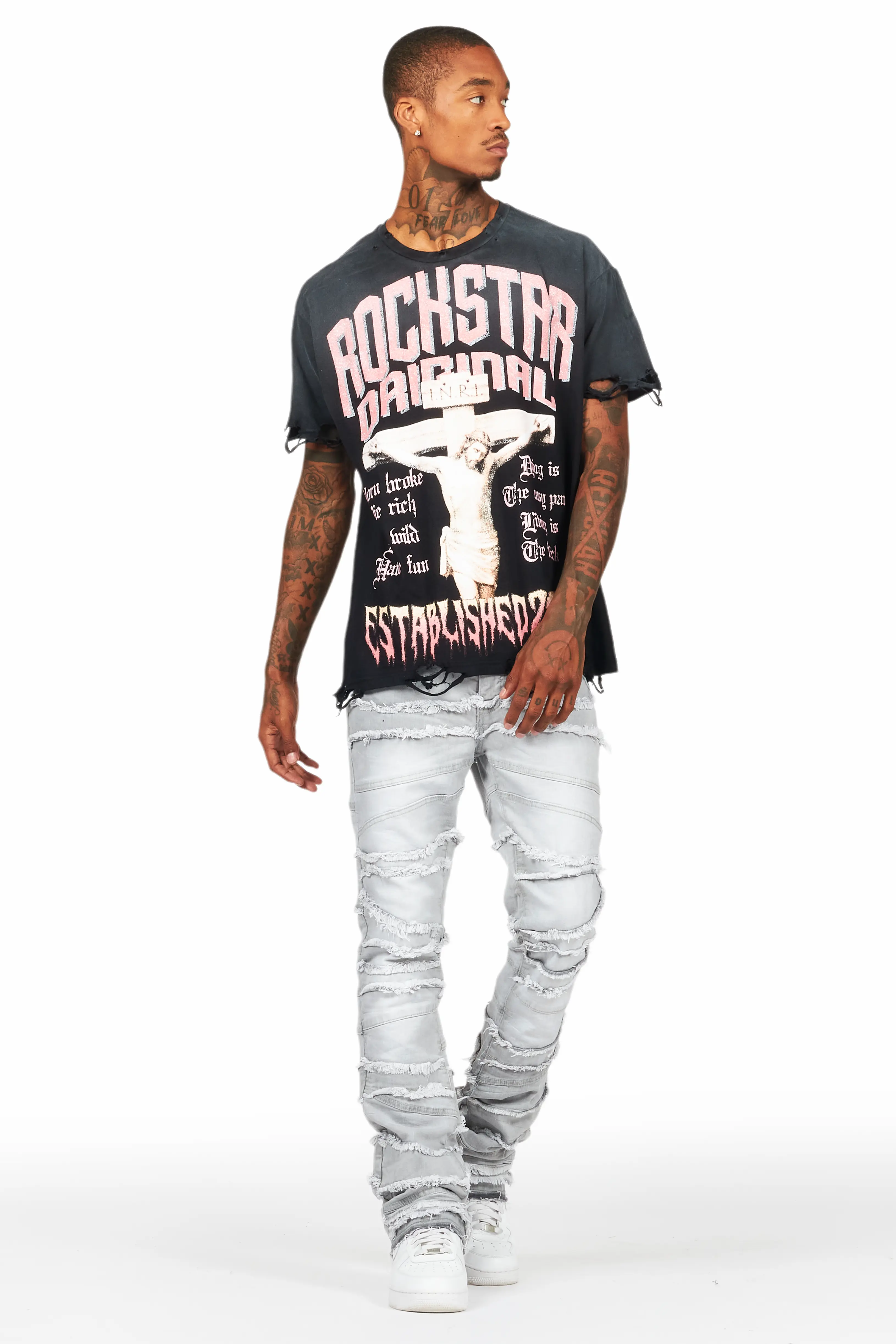 Franko Light Grey Stacked Flare Jean - Image 5