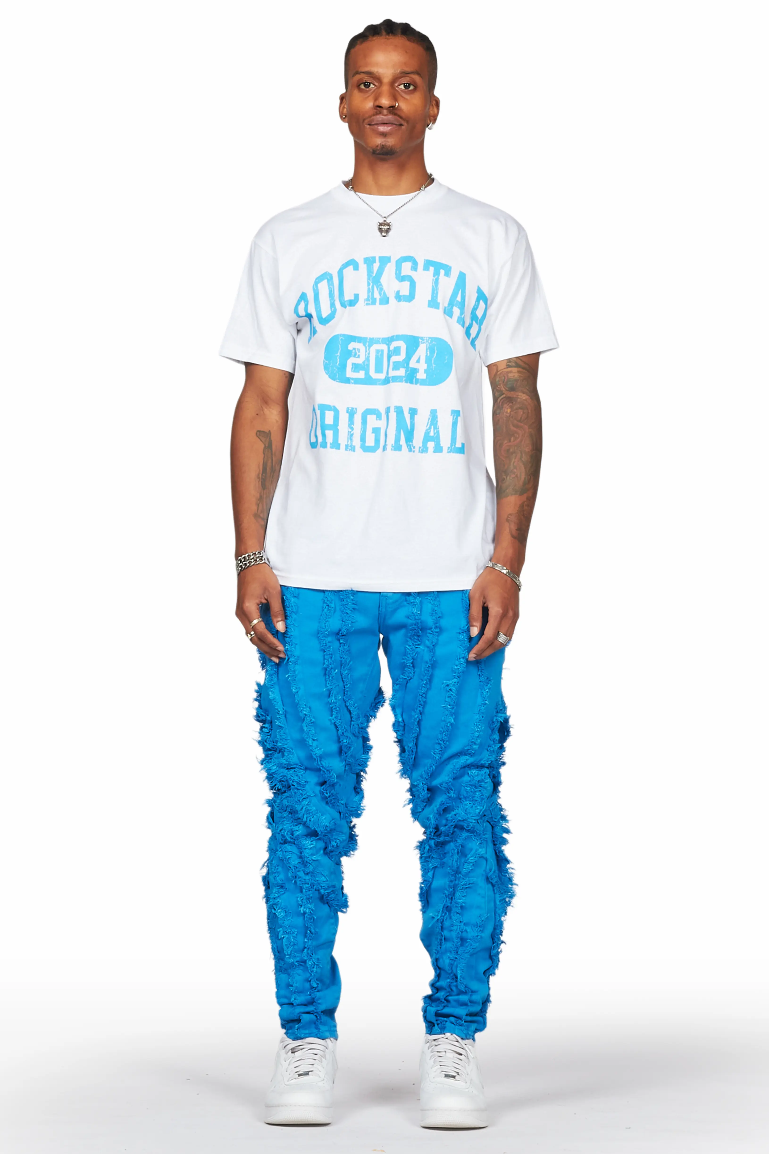 Achilles Blue Raw Edge Skinny Fit Jean - Image 3