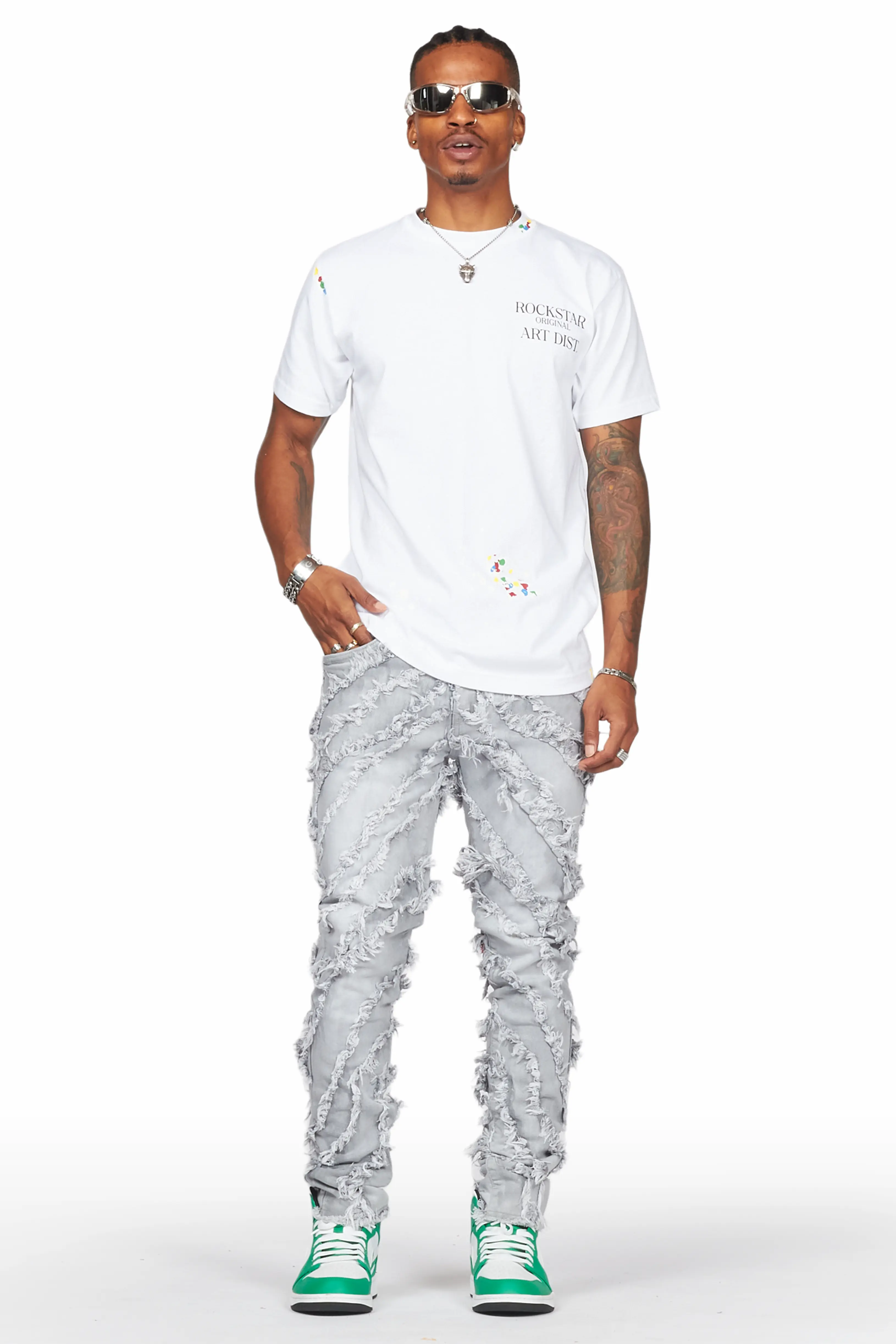 Cadiz Grey Diagonal Patch Skinny Fit Jean - Image 3