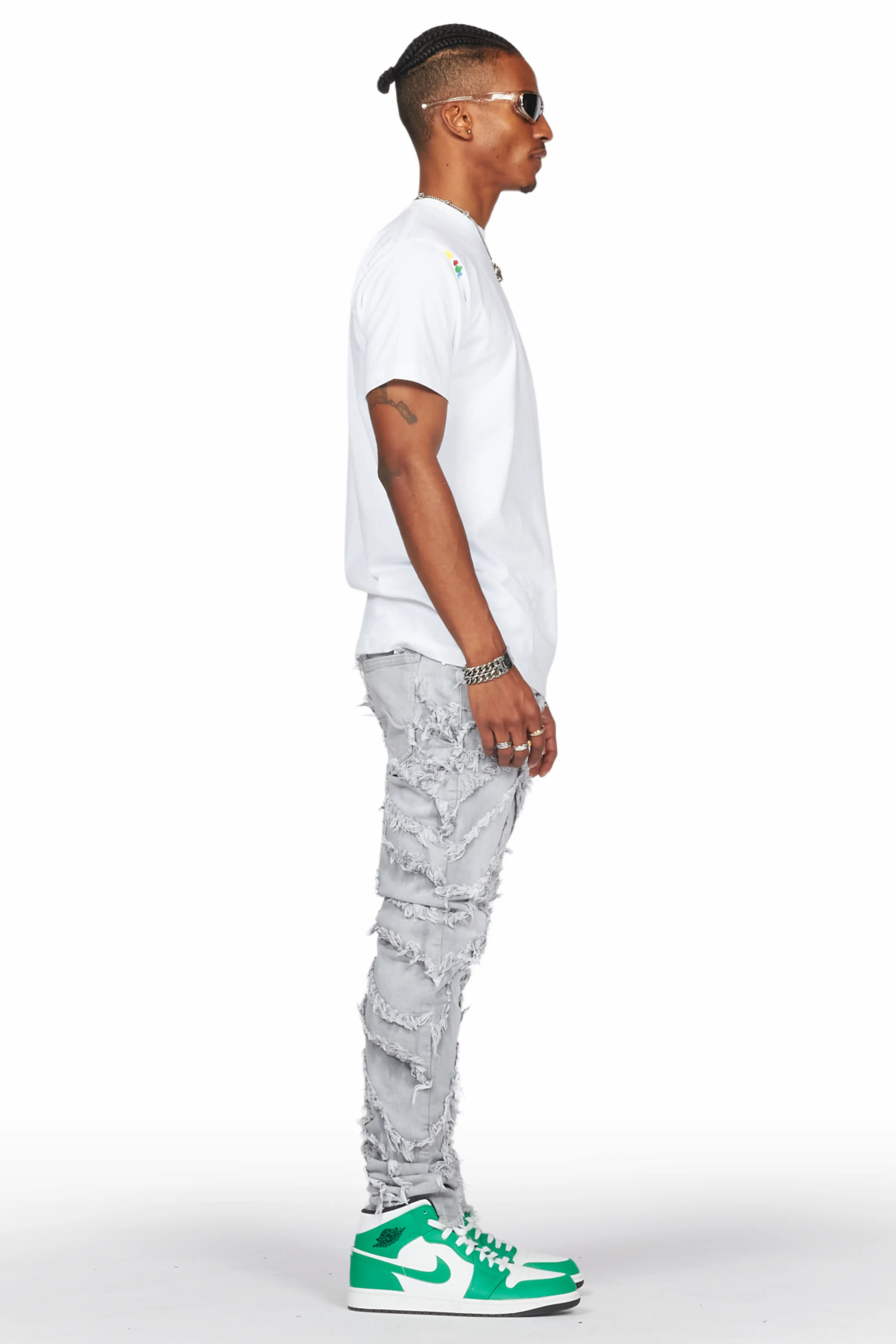 Cadiz Grey Diagonal Patch Skinny Fit Jean - Image 5