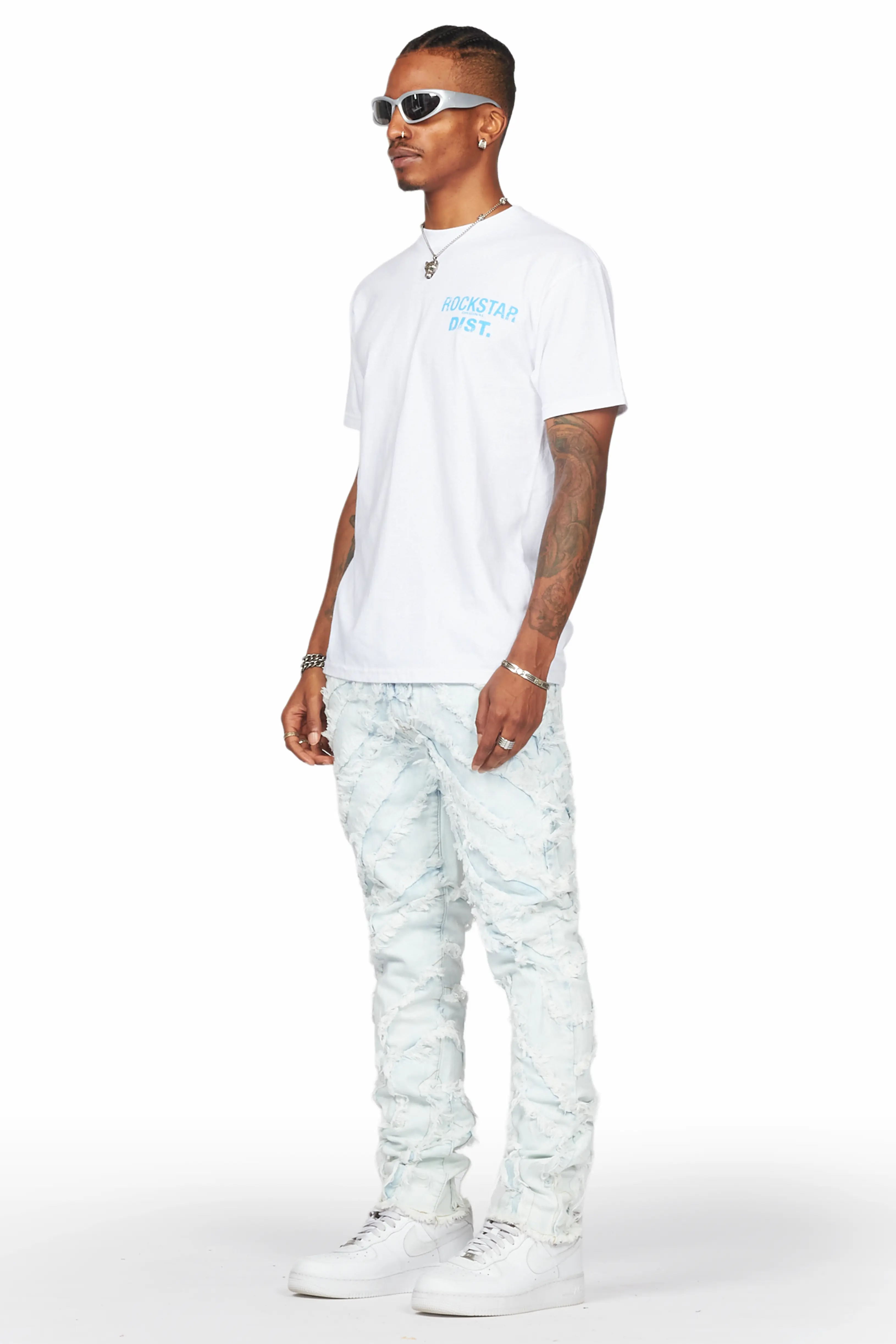 Cadiz Ice Blue Diagonal Patch Skinny Fit Jean - Image 4