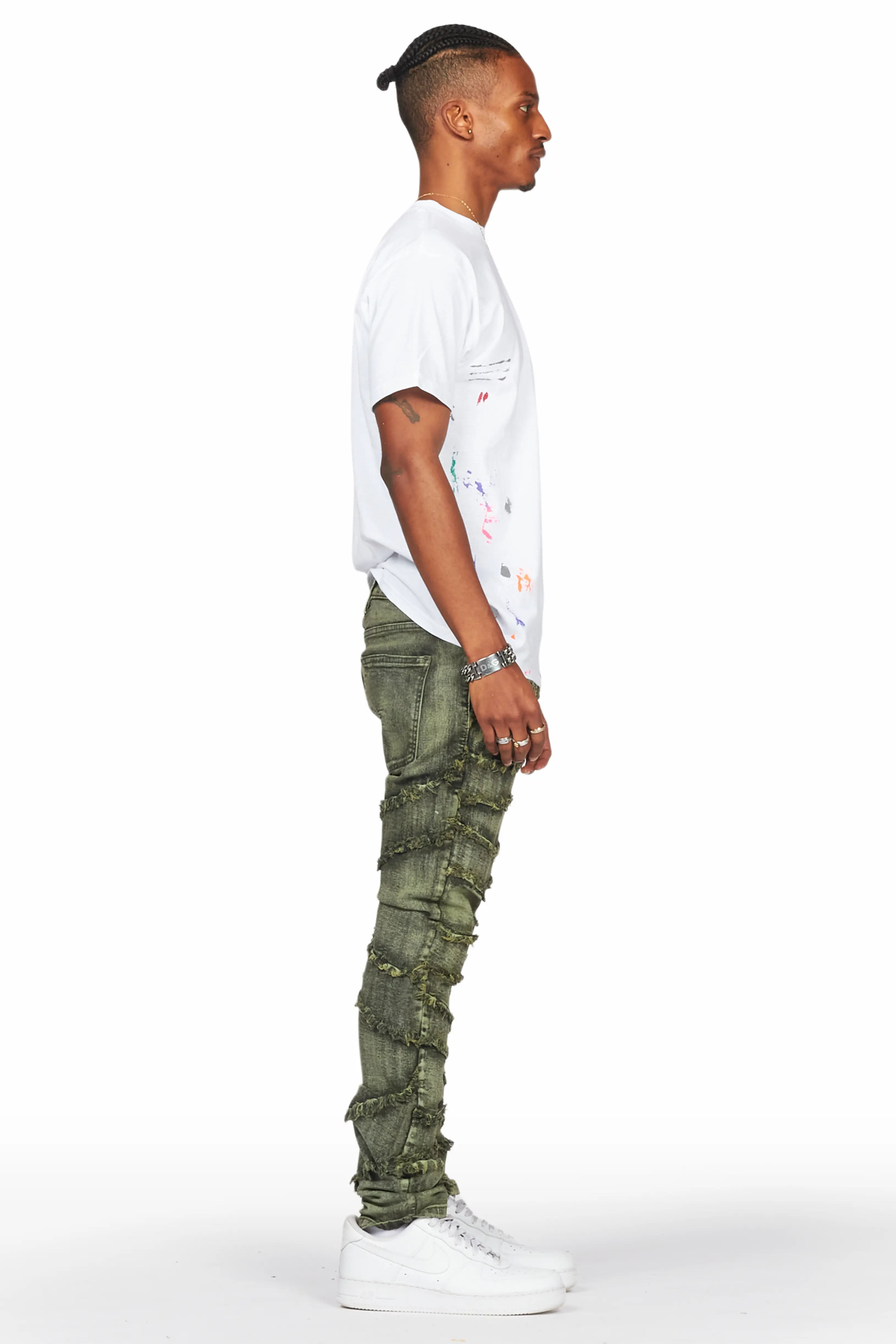 Ebrill Green Patchwork Skinny Fit Jean - Image 5