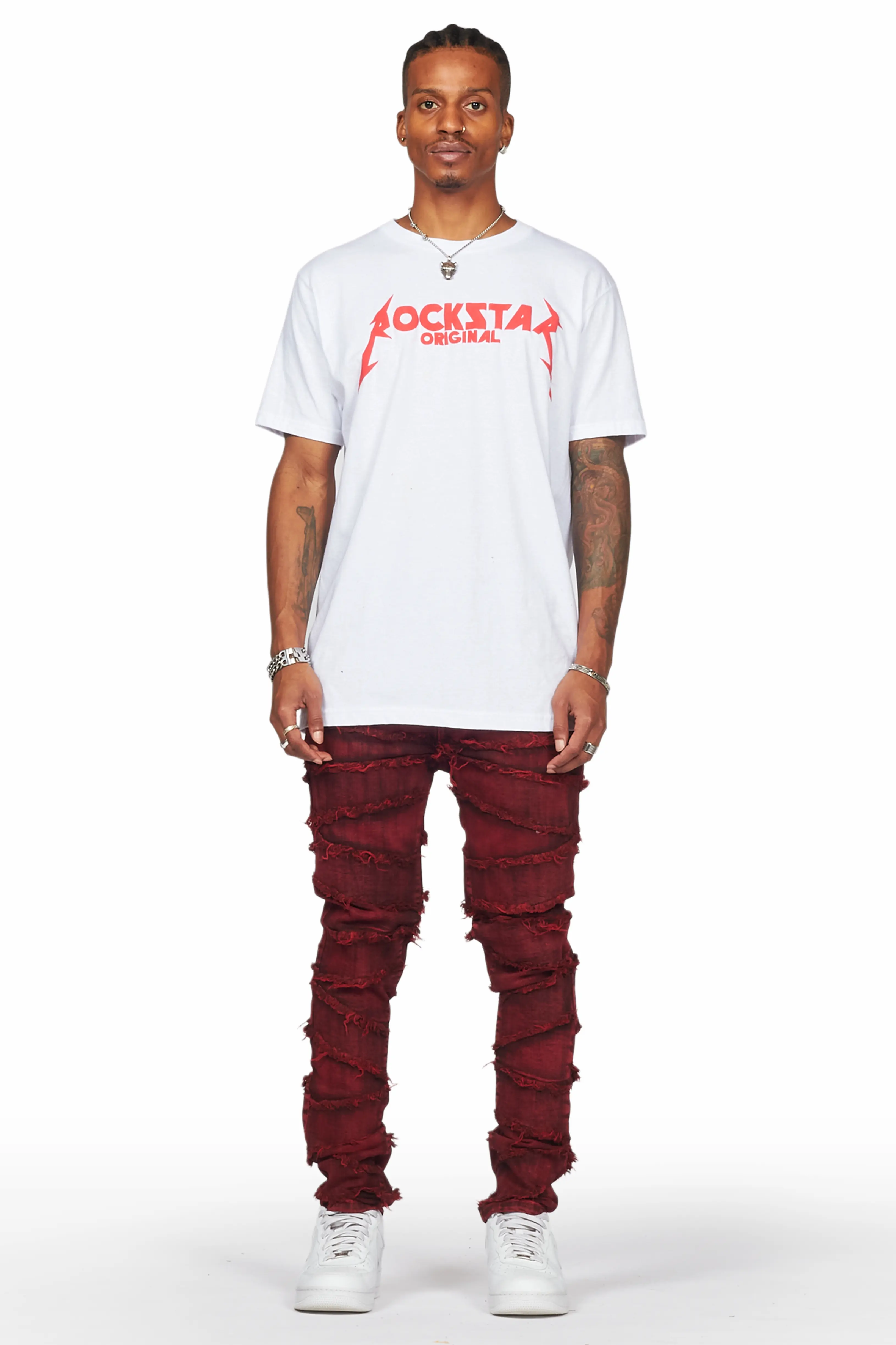 Ebrill Red Patchwork Skinny Fit Jean - Image 3