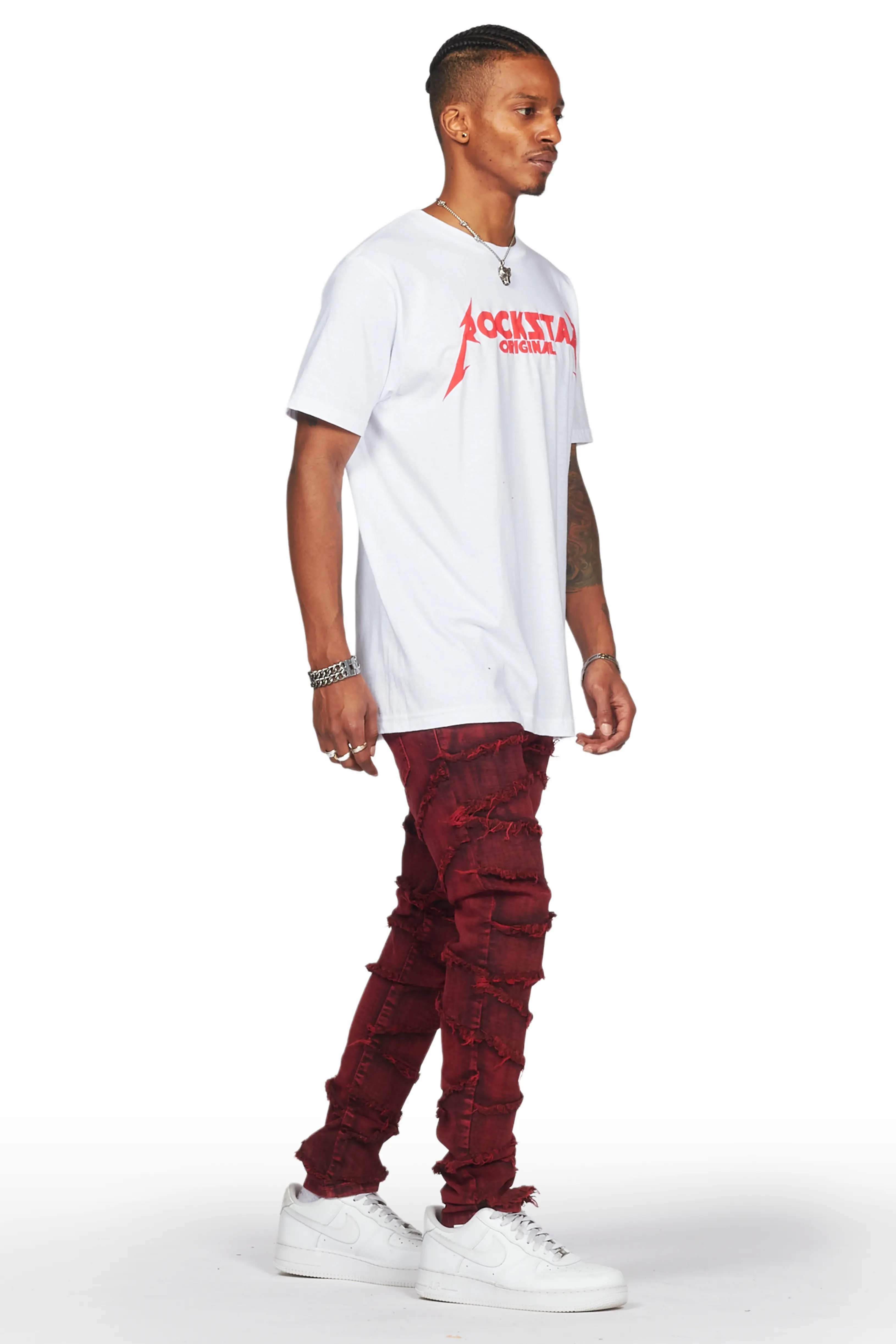 Ebrill Red Patchwork Skinny Fit Jean - Image 7