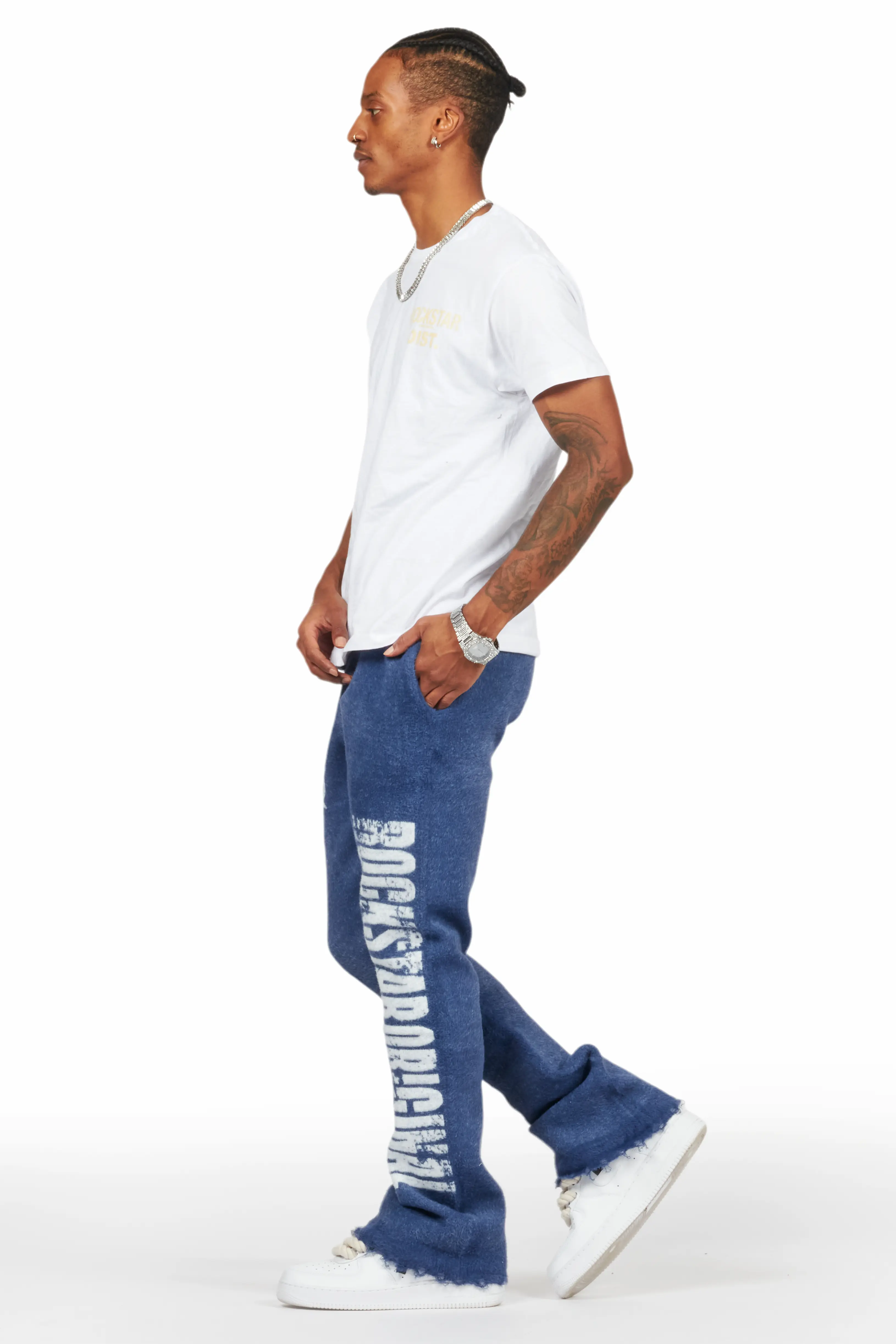 Keve Navy Knitted Mohair Flare Sweat Pant - Image 4