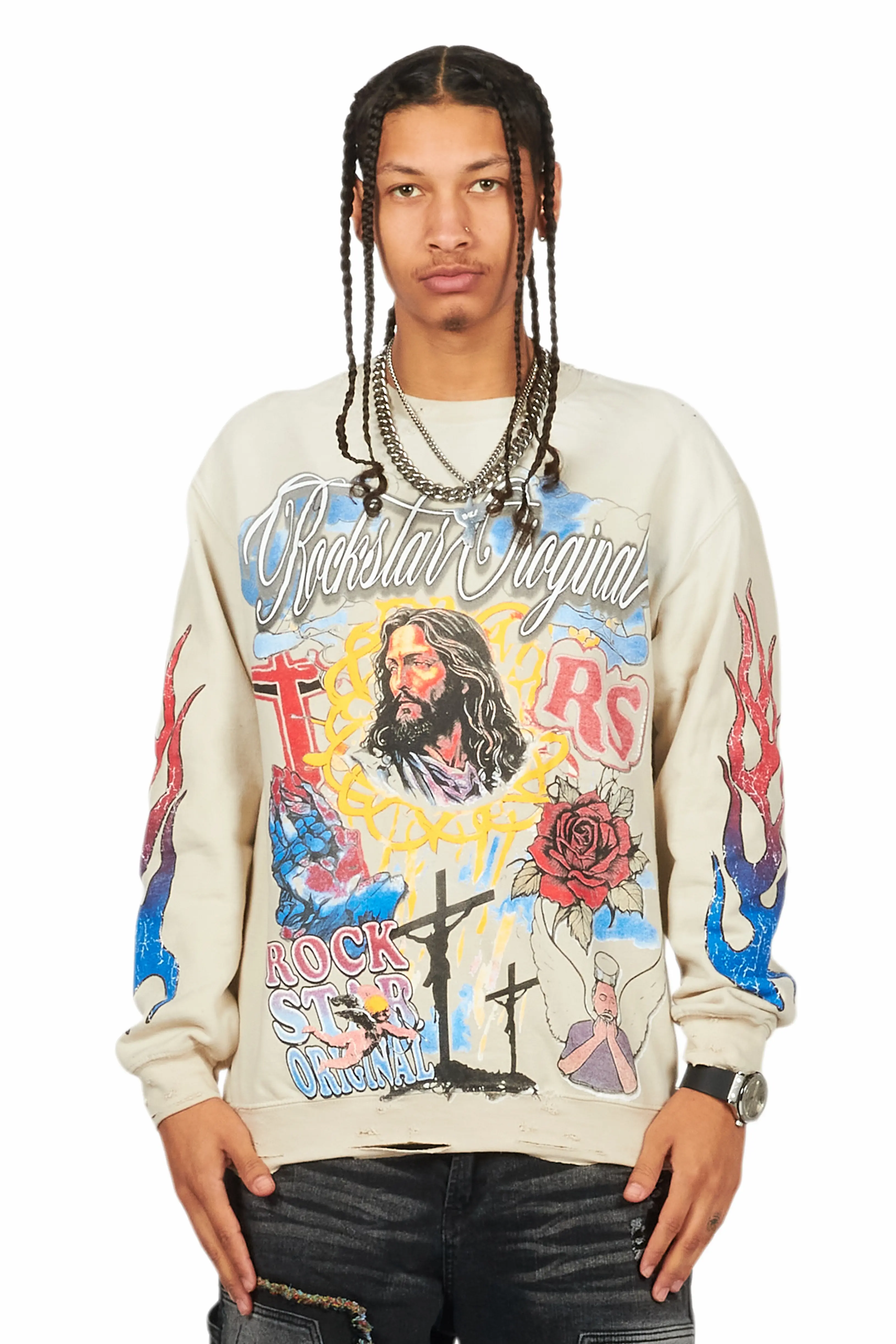 Tadashi Beige Graphic Crewneck - Image 7