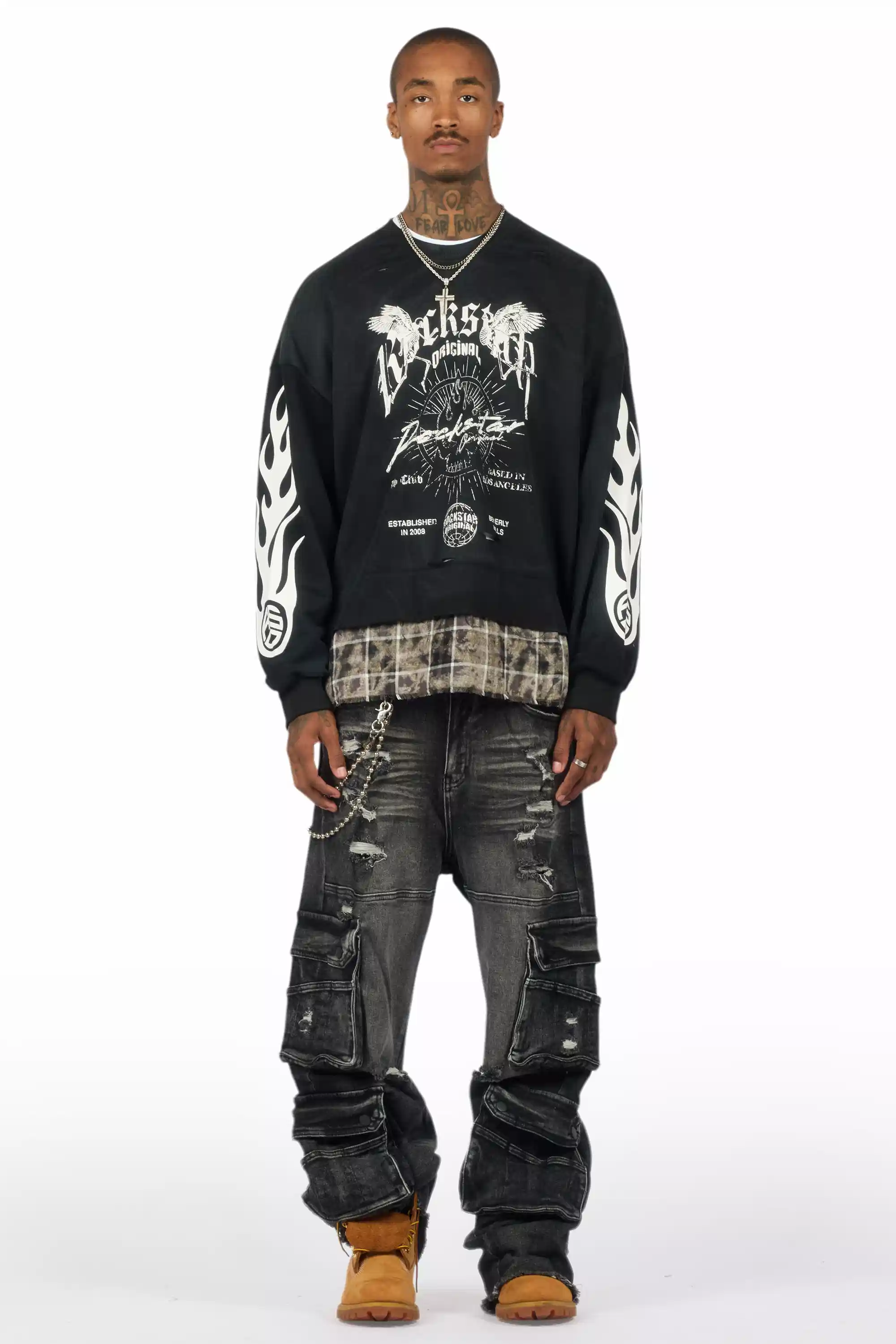 Hundo Black Graphic Flannel Crewneck - Image 3