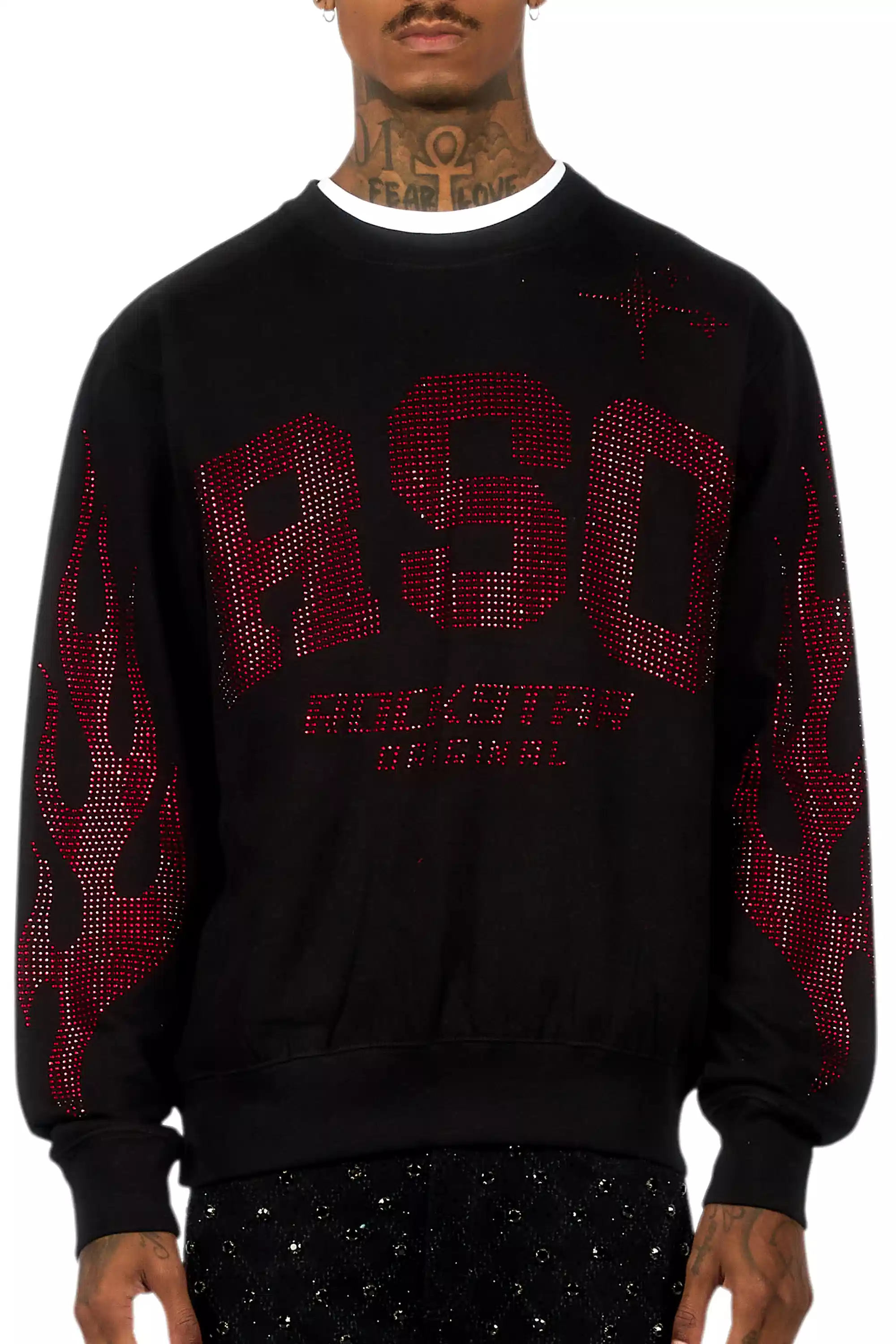 Zyric Black/Red Rhinestone Crewneck Sweatshirt - Image 6