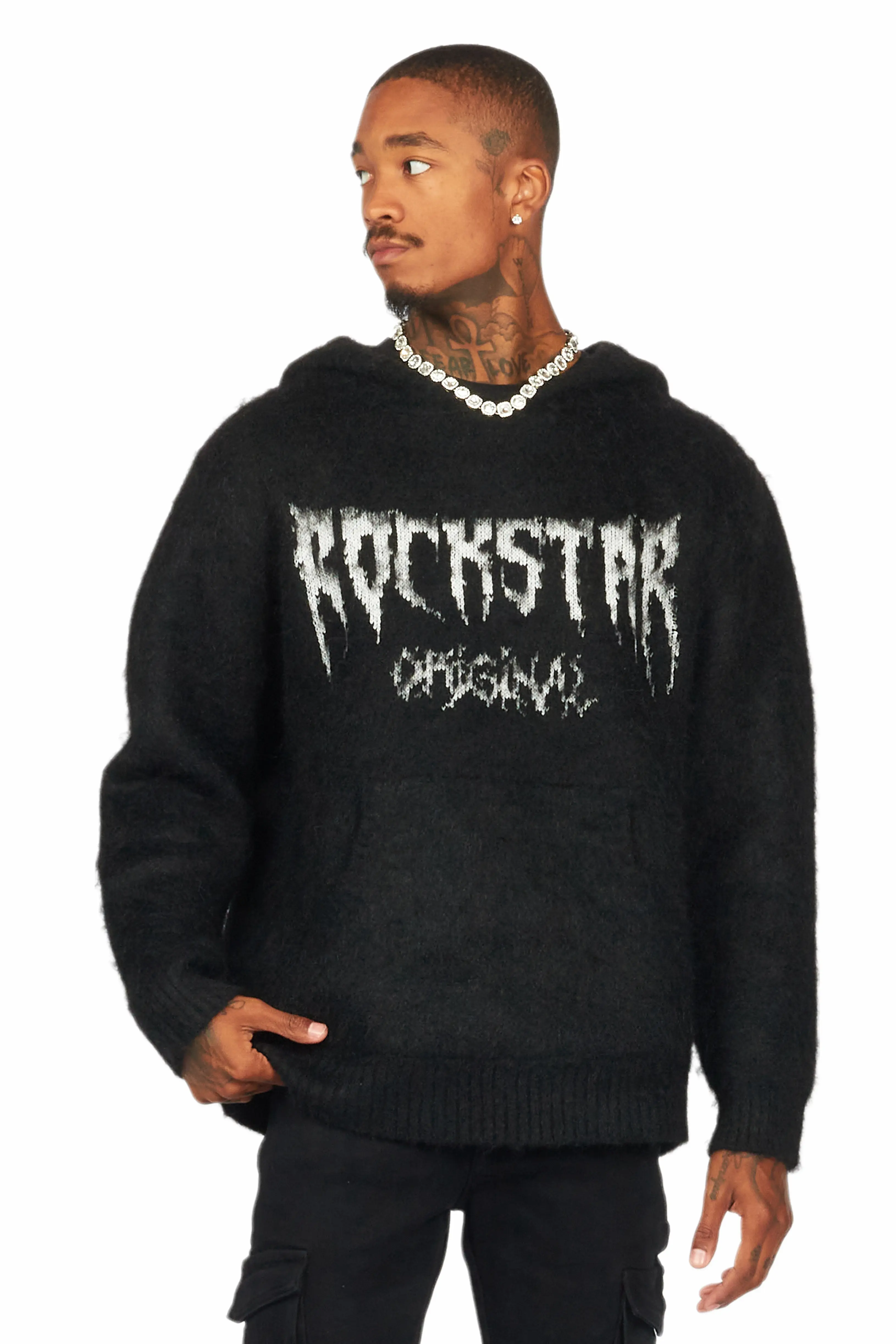 Andros Black Graphic Knitted Hoodie - Image 2