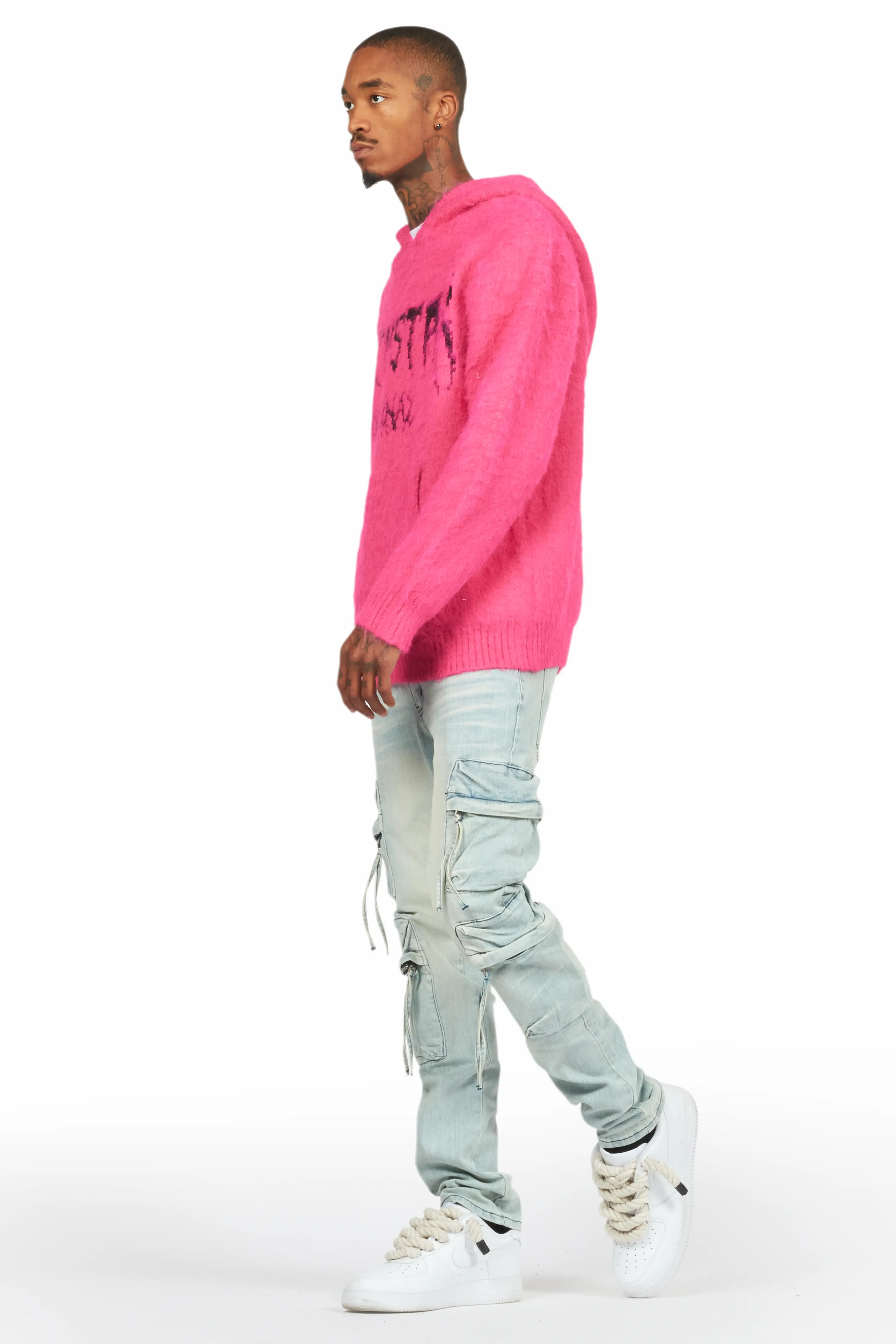 Andros Pink Graphic Knitted Hoodie - Image 6