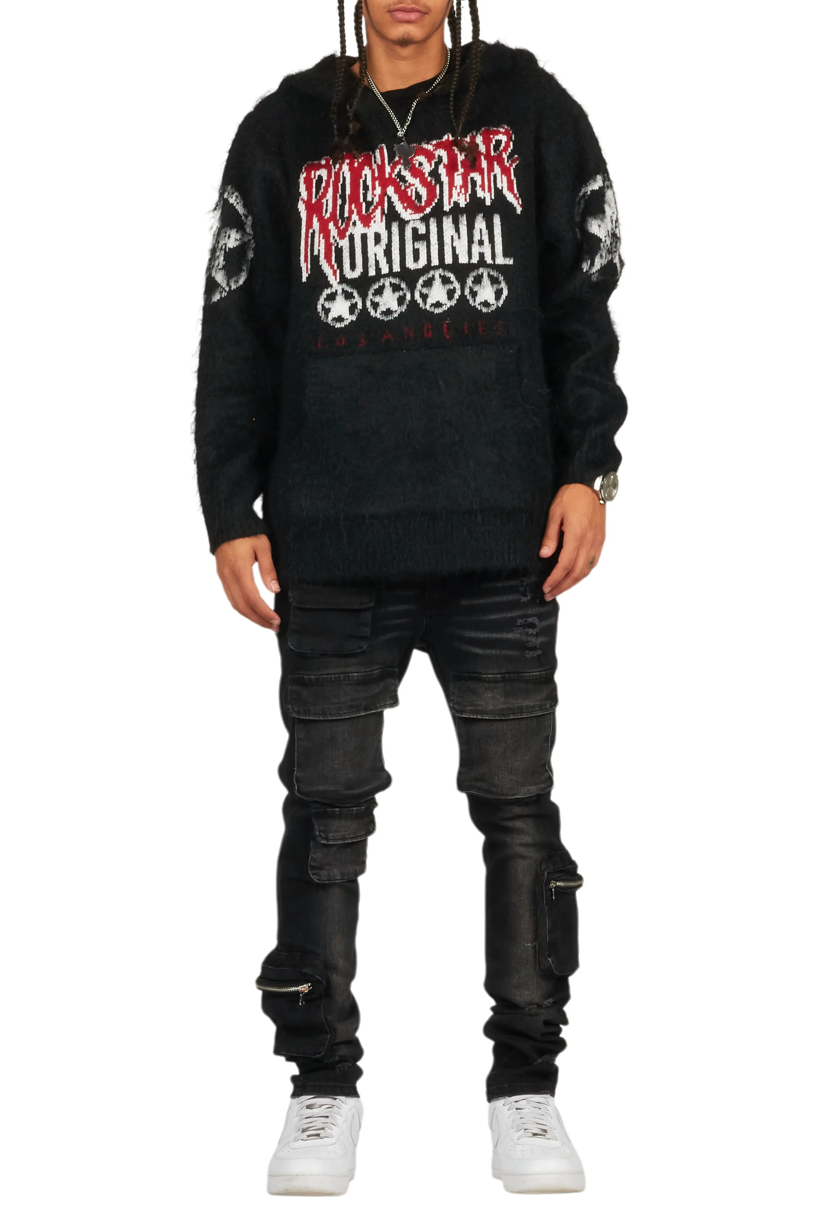 Wizzurd Black Graphic Knitted Mohair Hoodie - Image 7