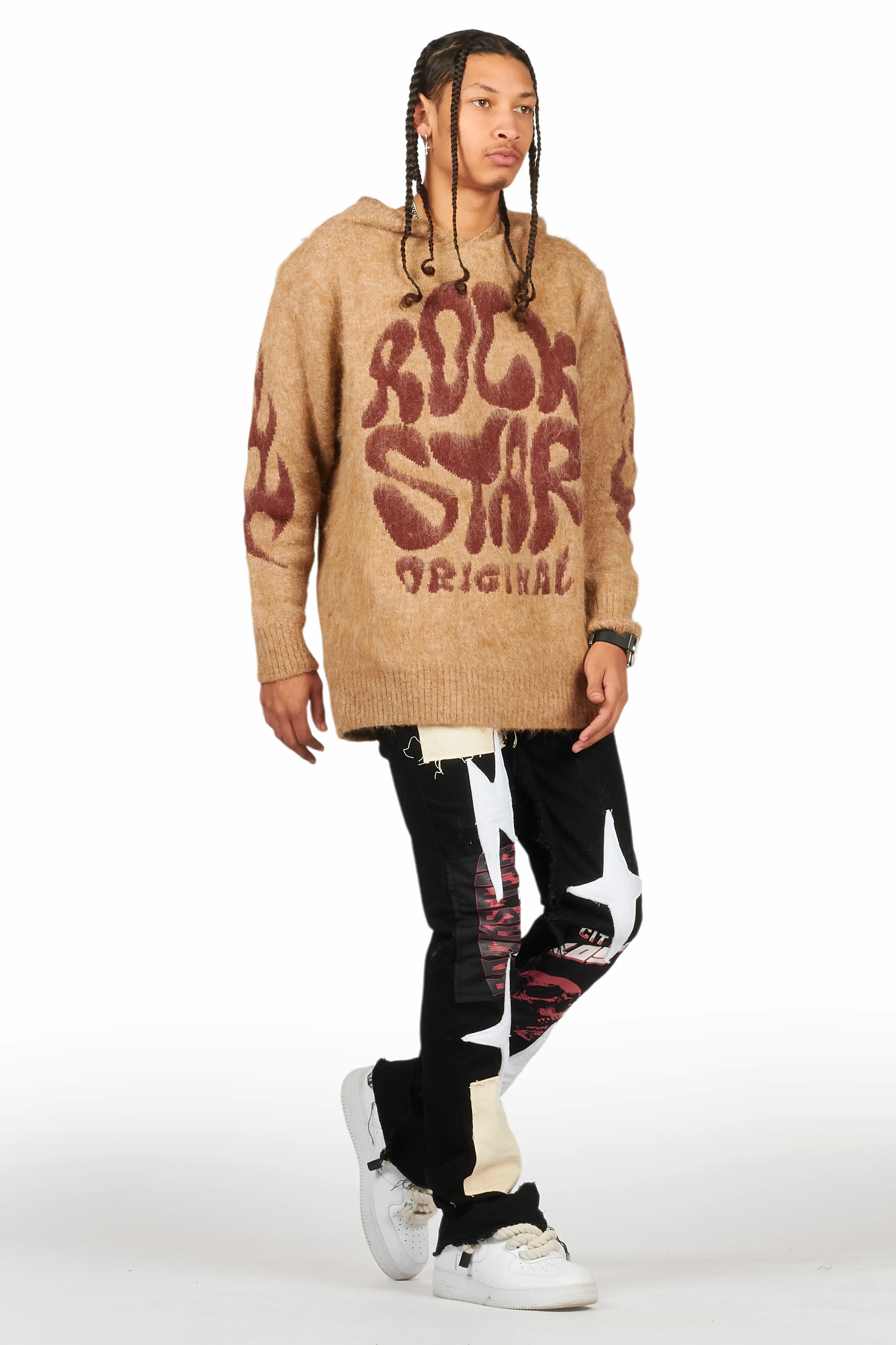 Hakon Brown Graphic Knitted Mohair Hoodie - Image 3