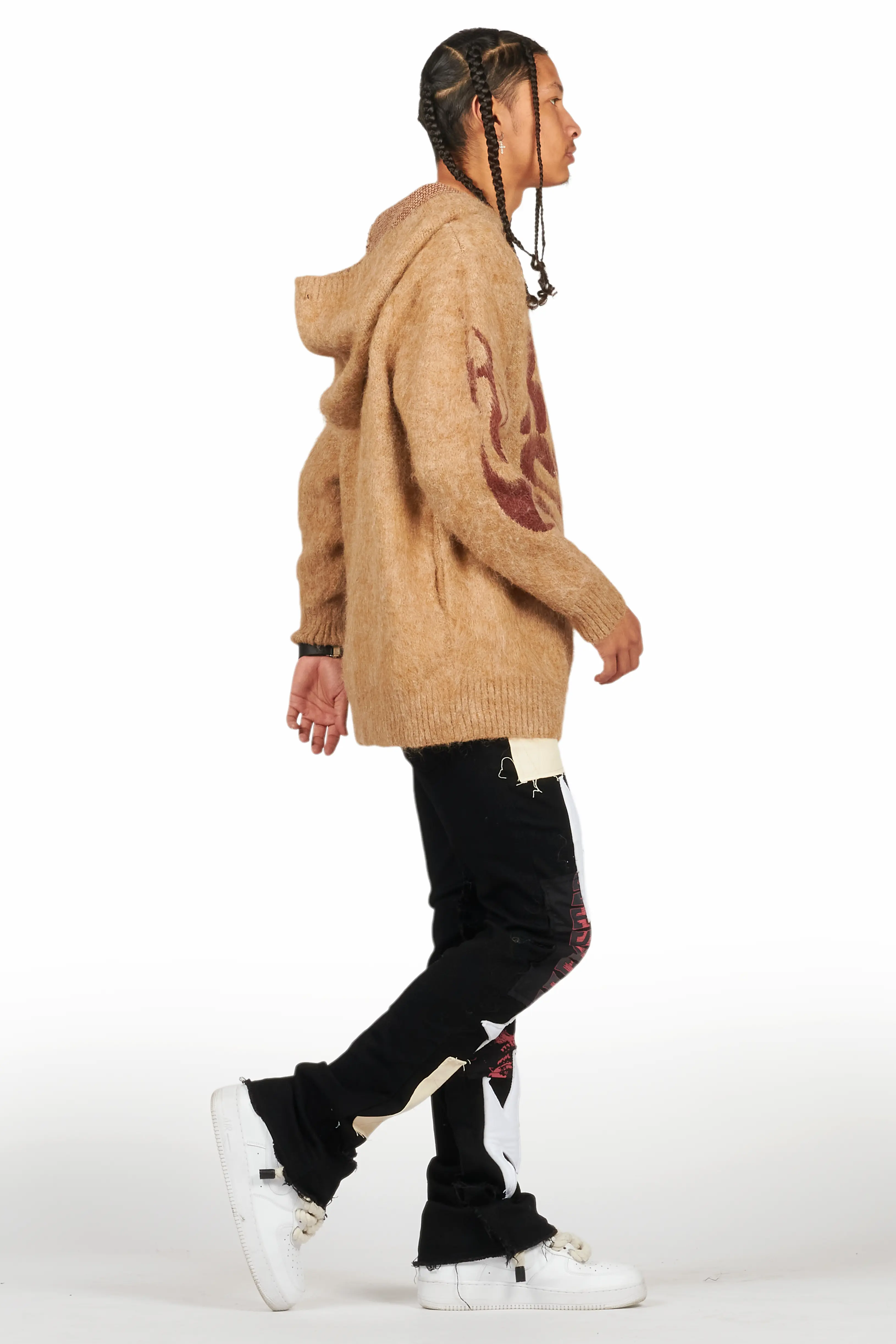 Hakon Brown Graphic Knitted Mohair Hoodie - Image 4