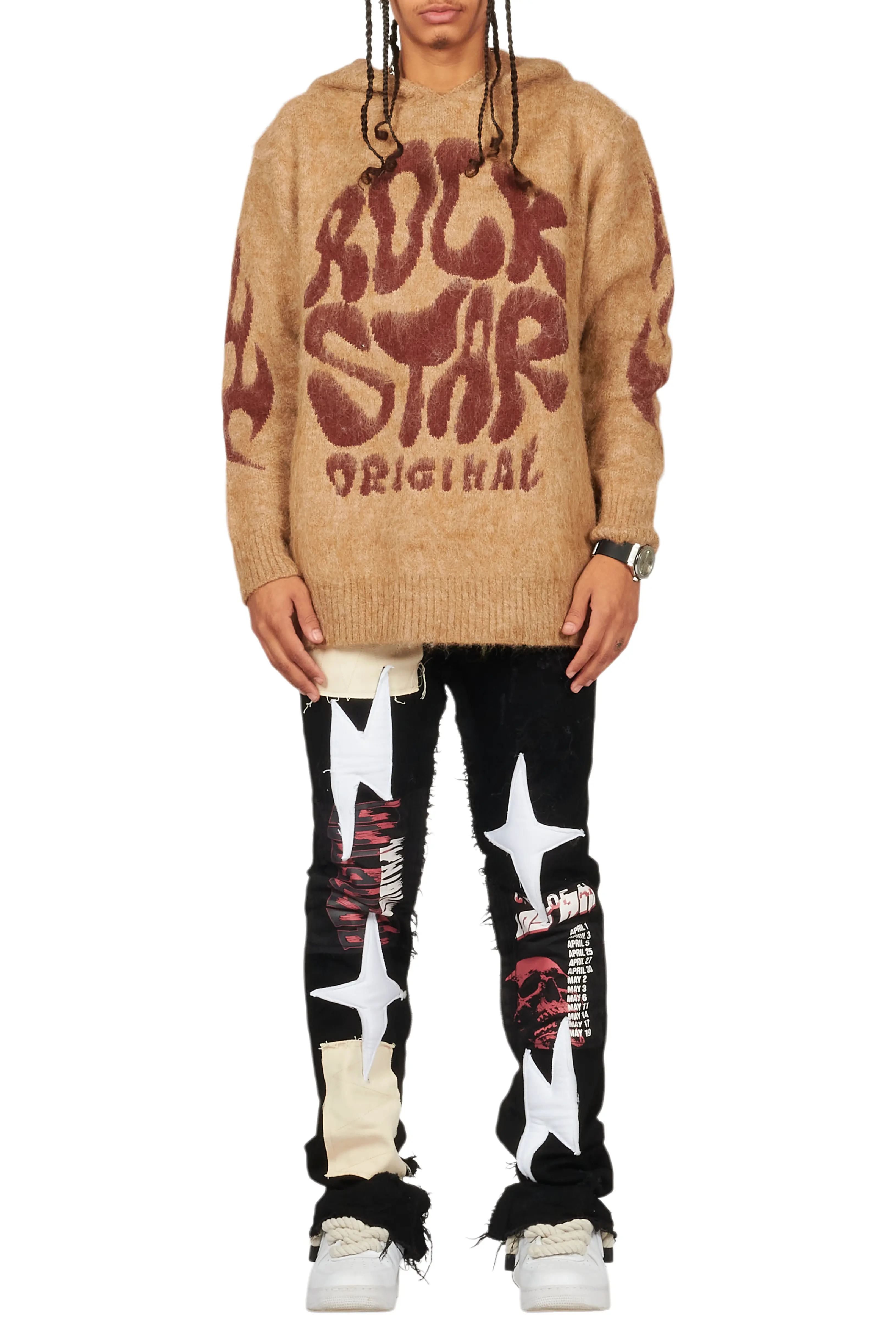 Hakon Brown Graphic Knitted Mohair Hoodie - Image 8