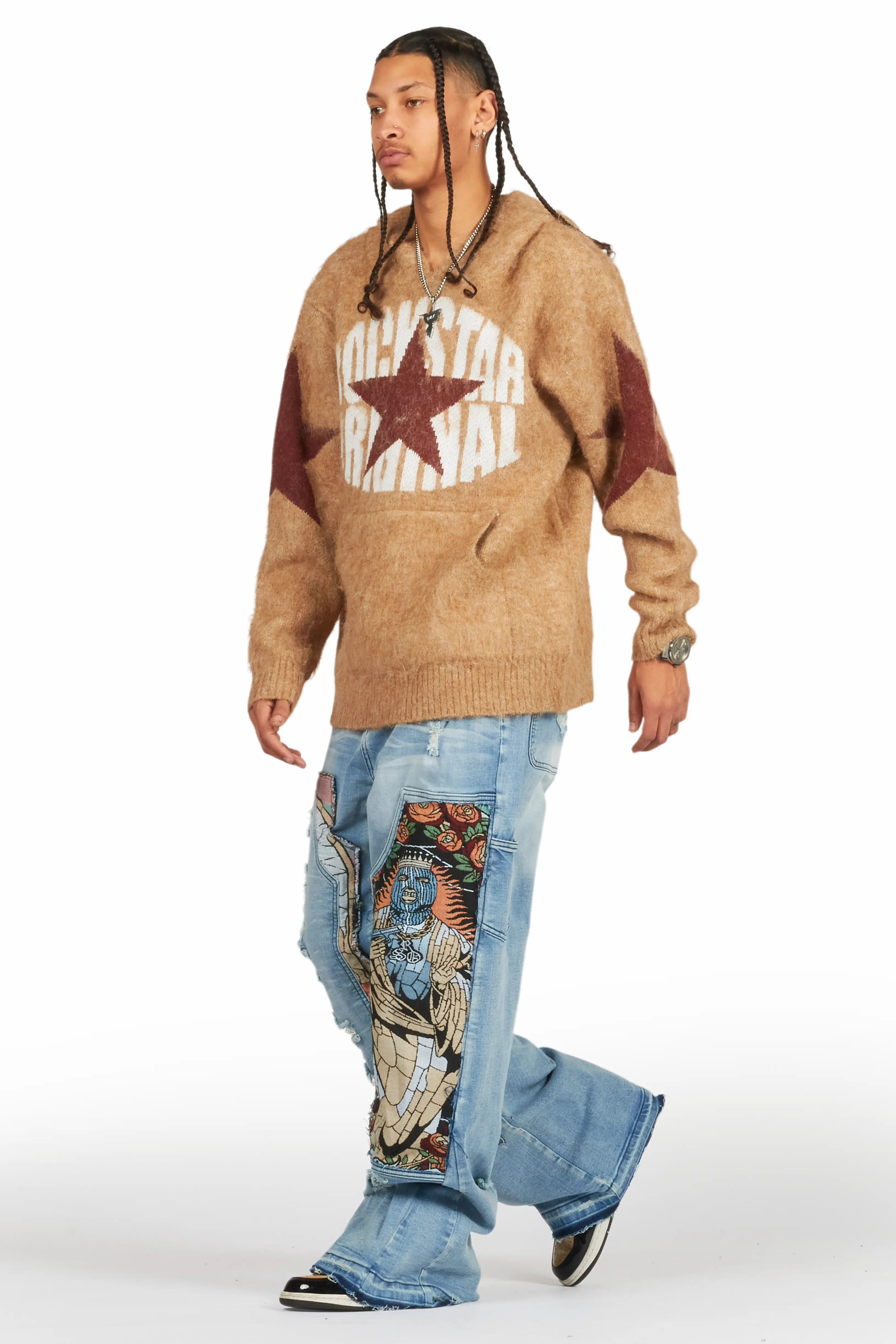 States Brown Graphic Knitted Mohair Hoodie - Image 4