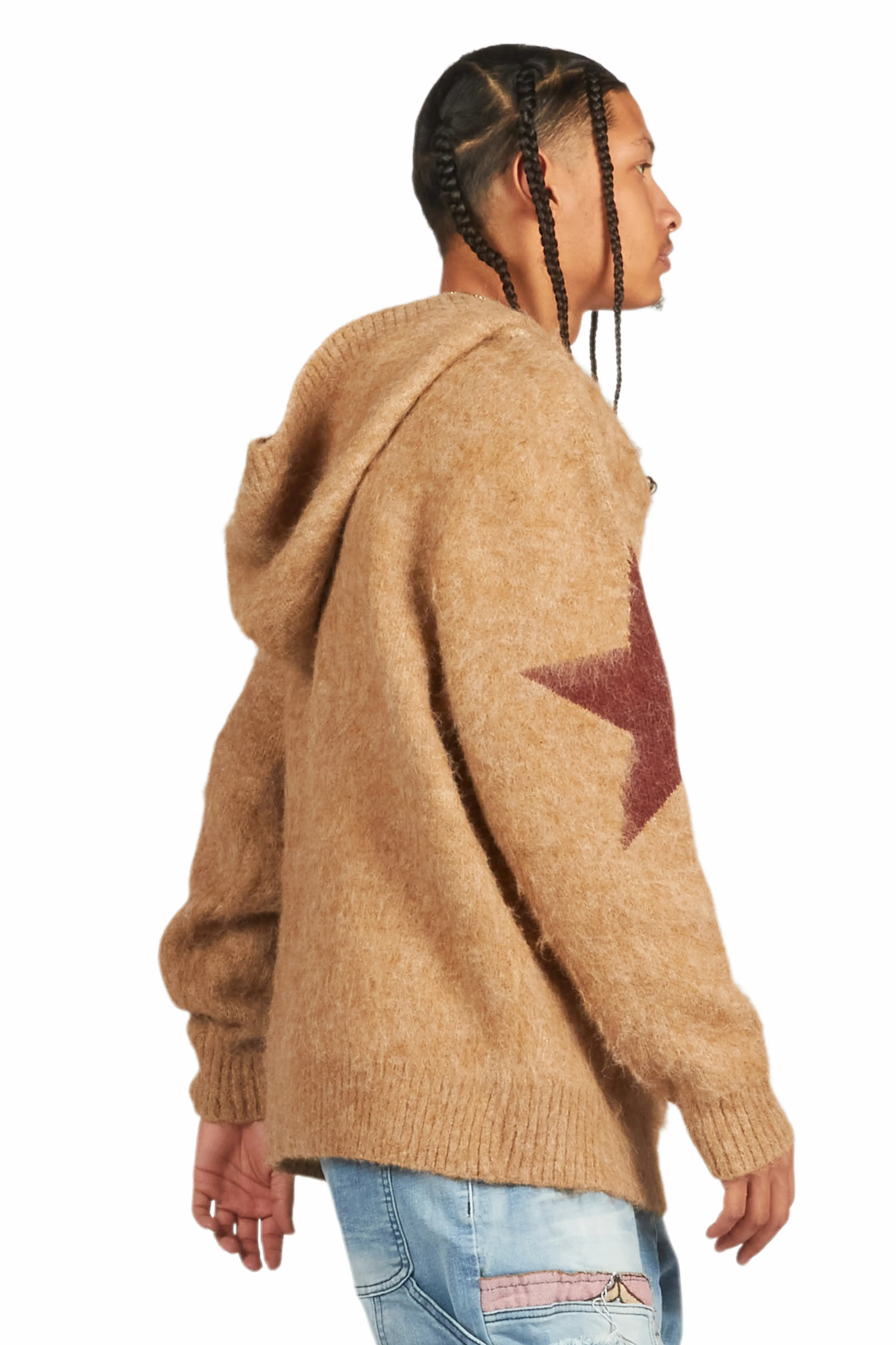 States Brown Graphic Knitted Mohair Hoodie - Image 8