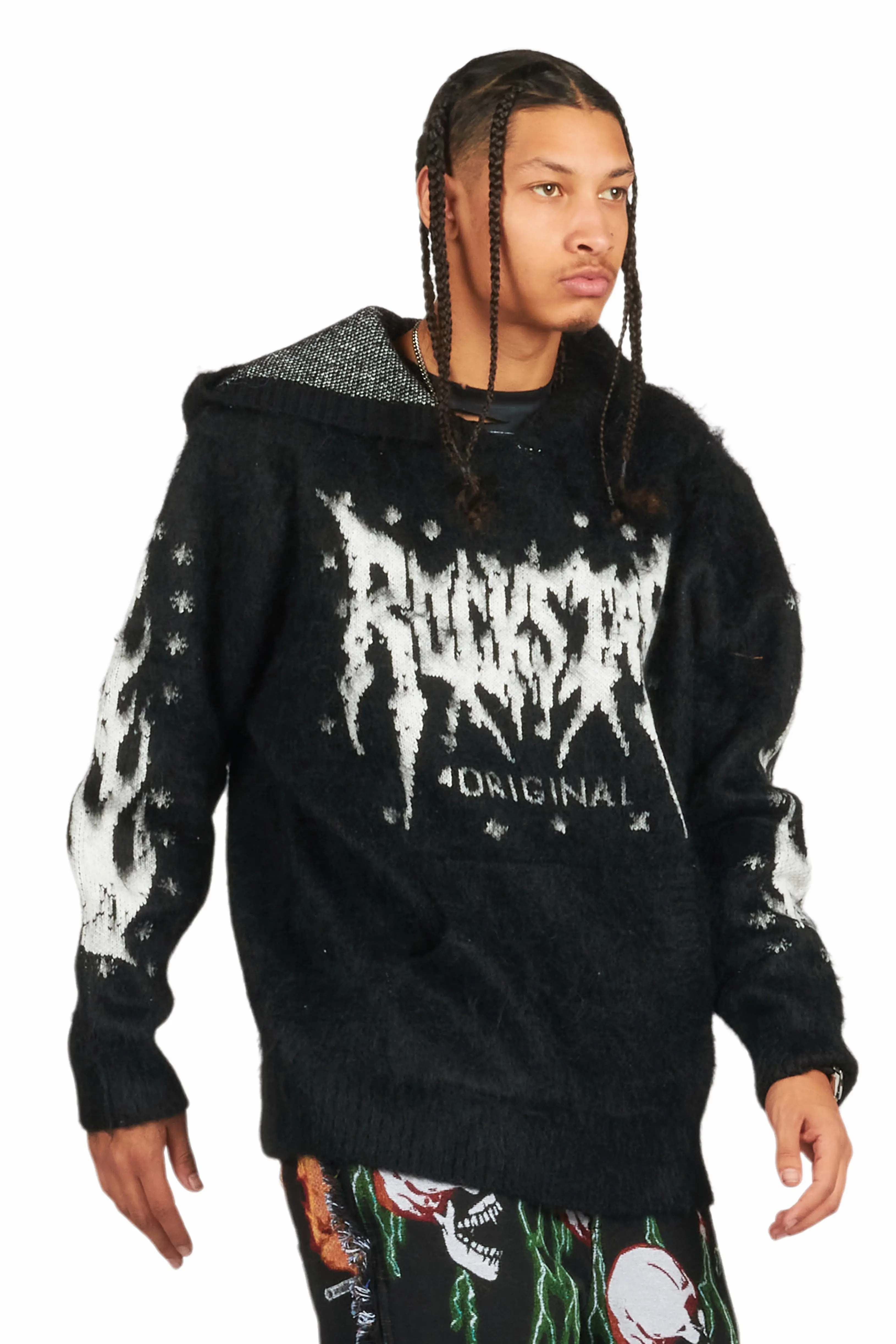 Raymond Black Graphic Knitted Mohair Hoodie - Image 11