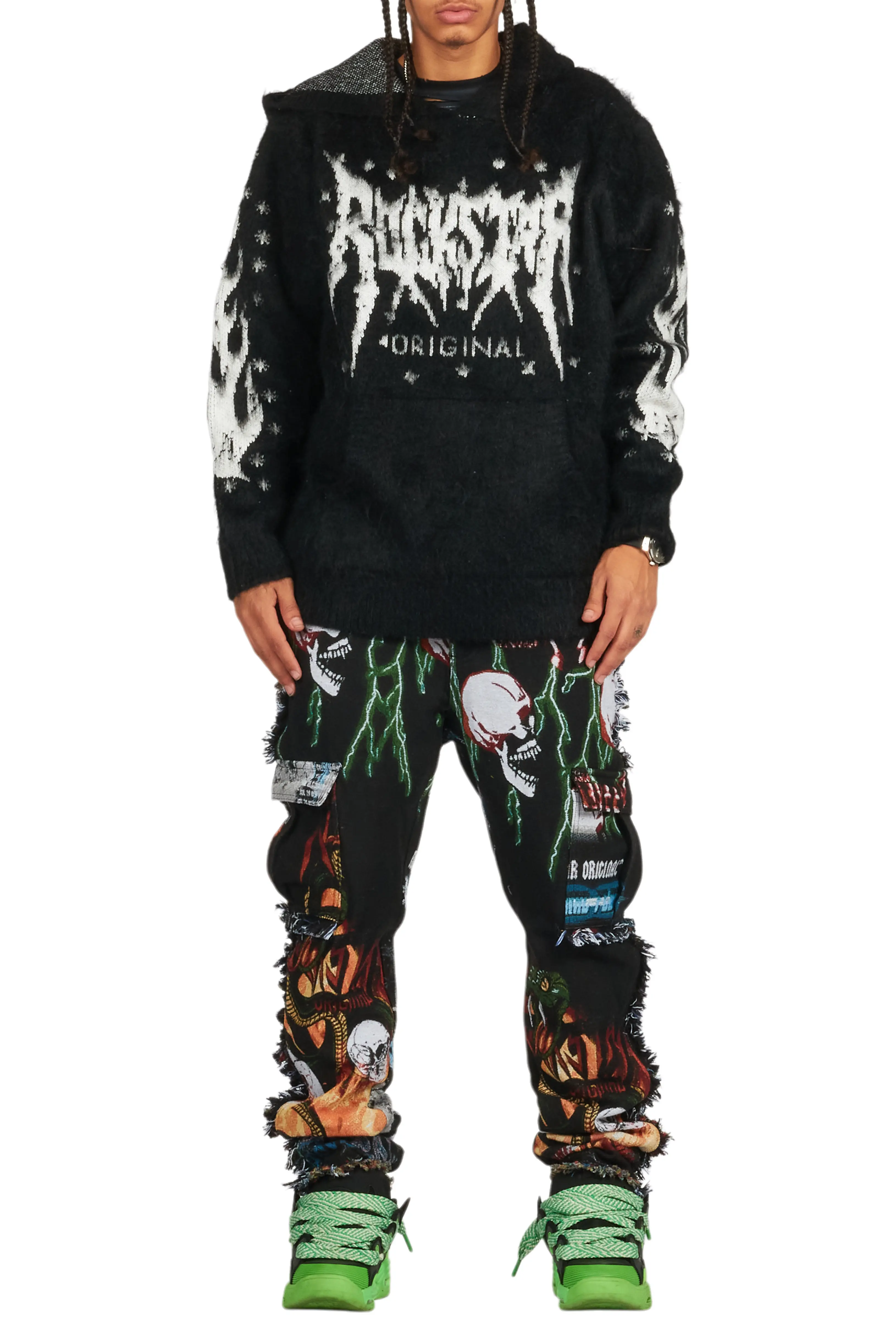 Raymond Black Graphic Knitted Mohair Hoodie - Image 12