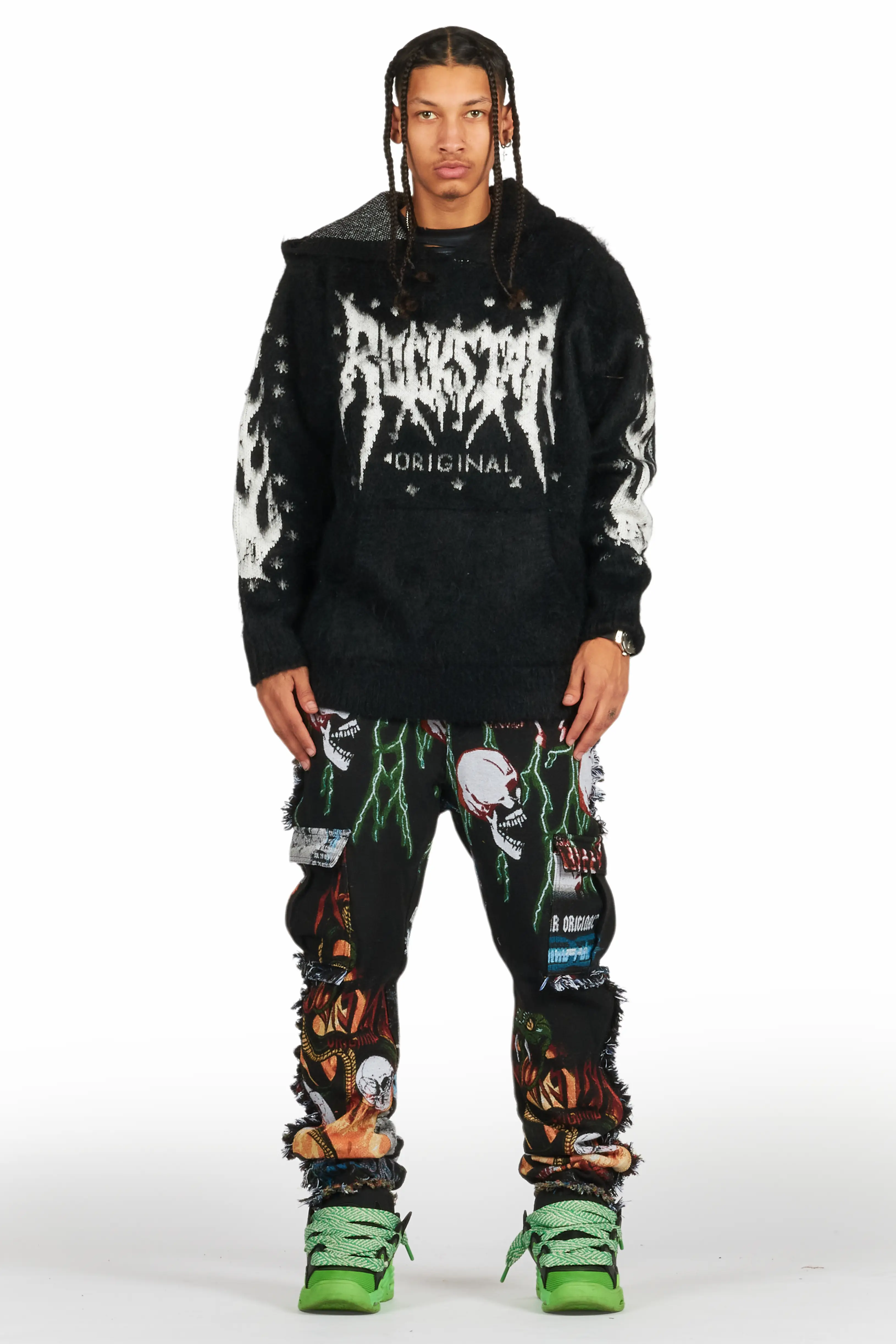 Raymond Black Graphic Knitted Mohair Hoodie - Image 2