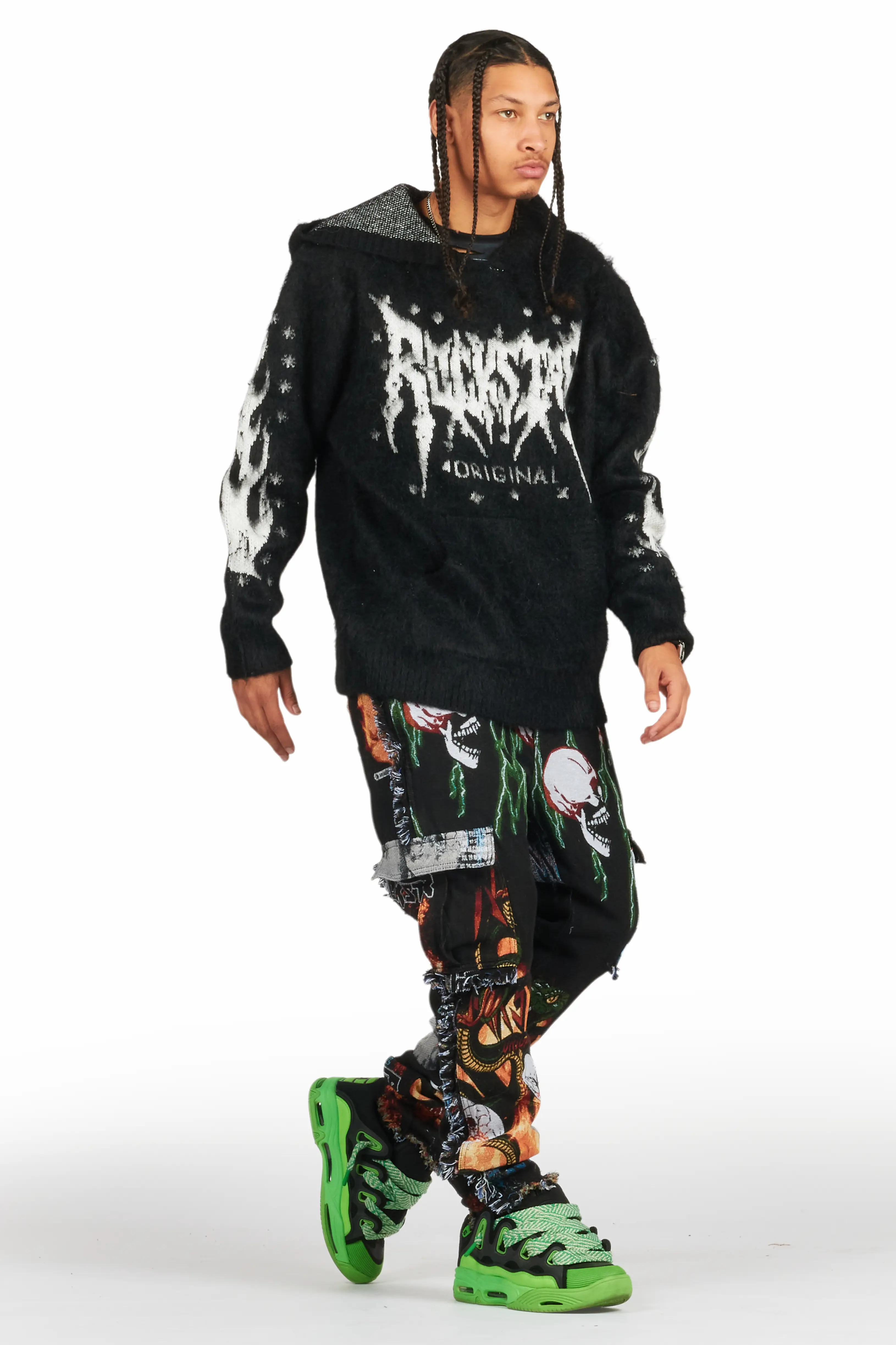 Raymond Black Graphic Knitted Mohair Hoodie - Image 5