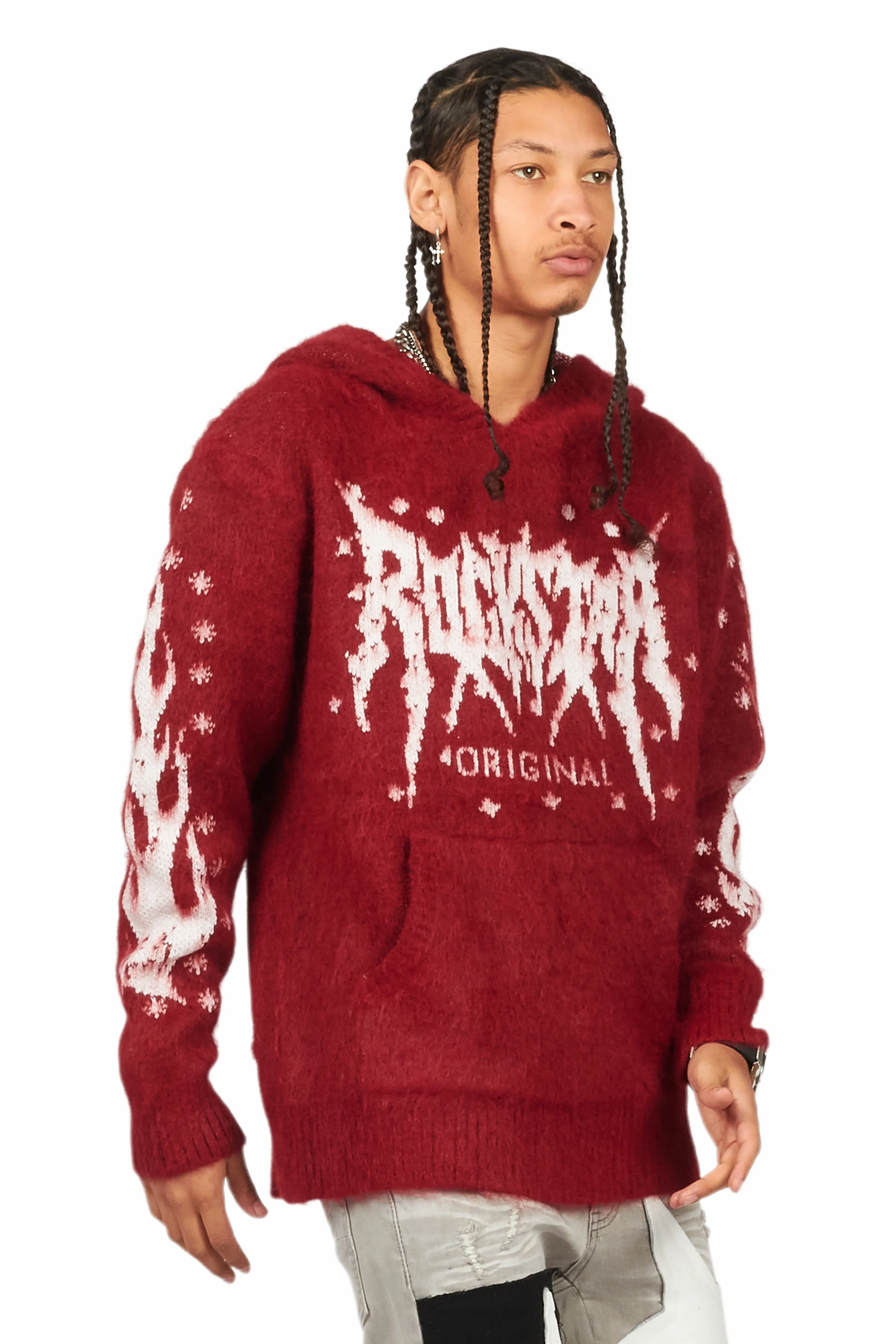 Raymond Red Graphic Knitted Mohair Hoodie - Image 12