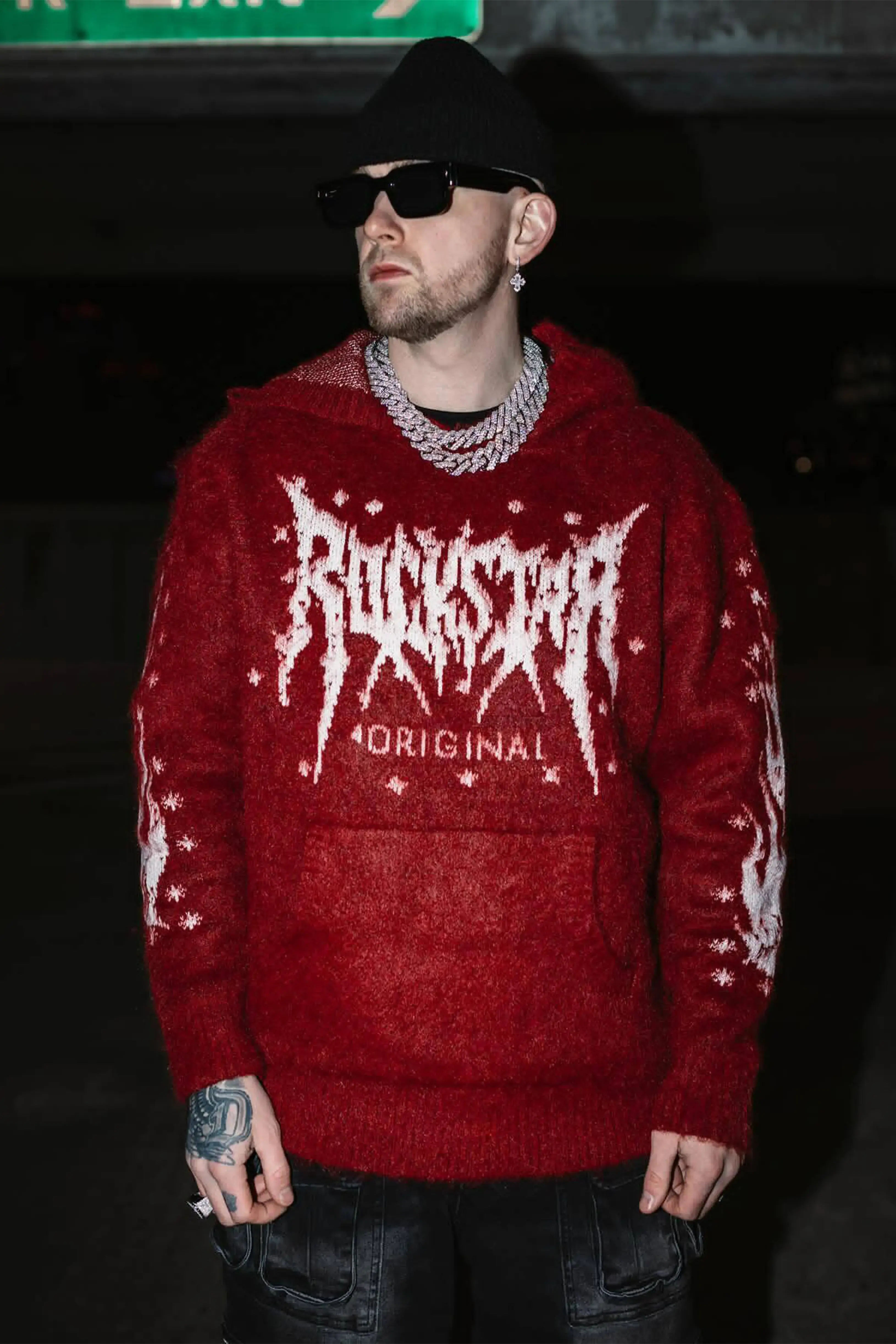 Raymond Red Graphic Knitted Mohair Hoodie - Image 2