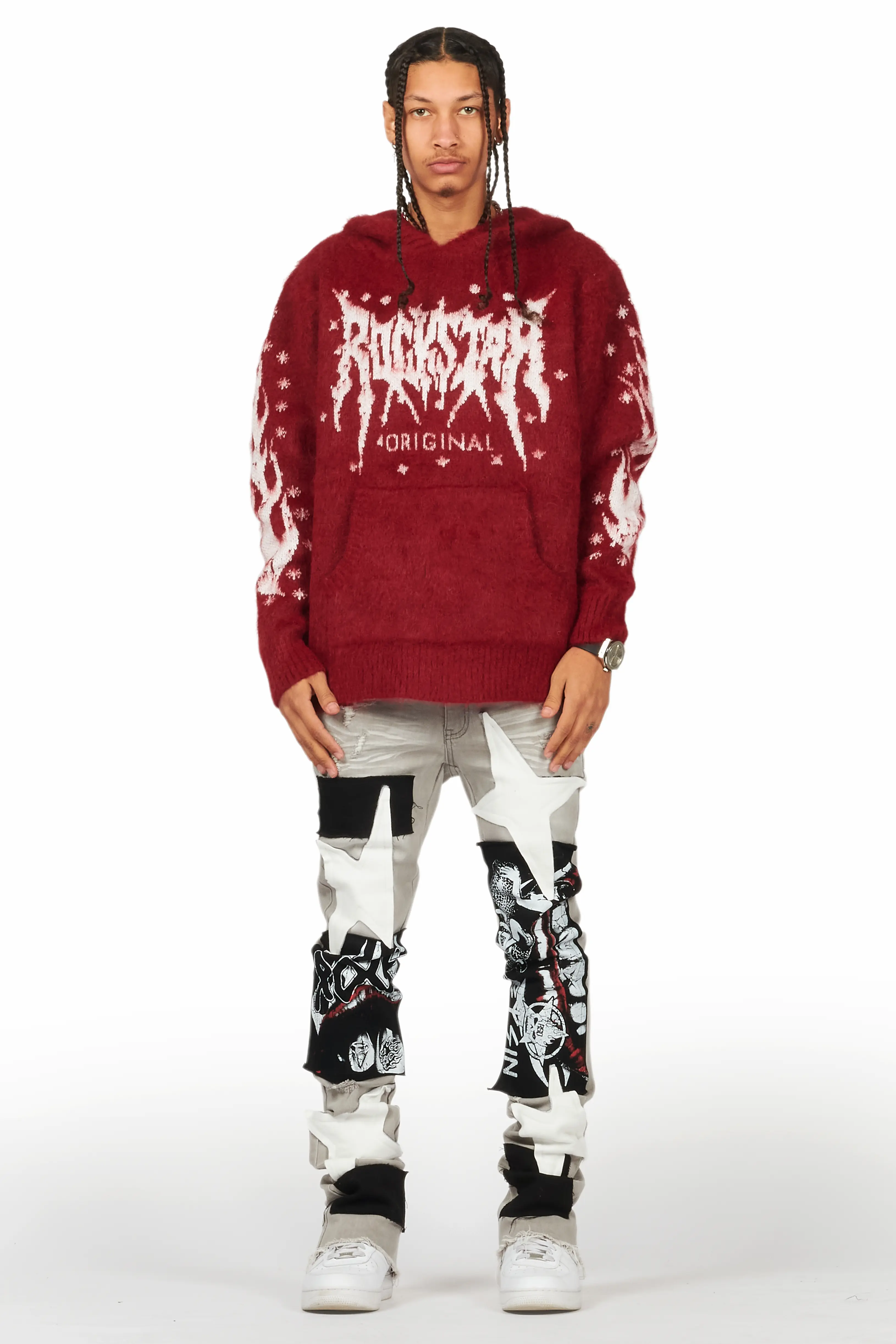 Raymond Red Graphic Knitted Mohair Hoodie - Image 3