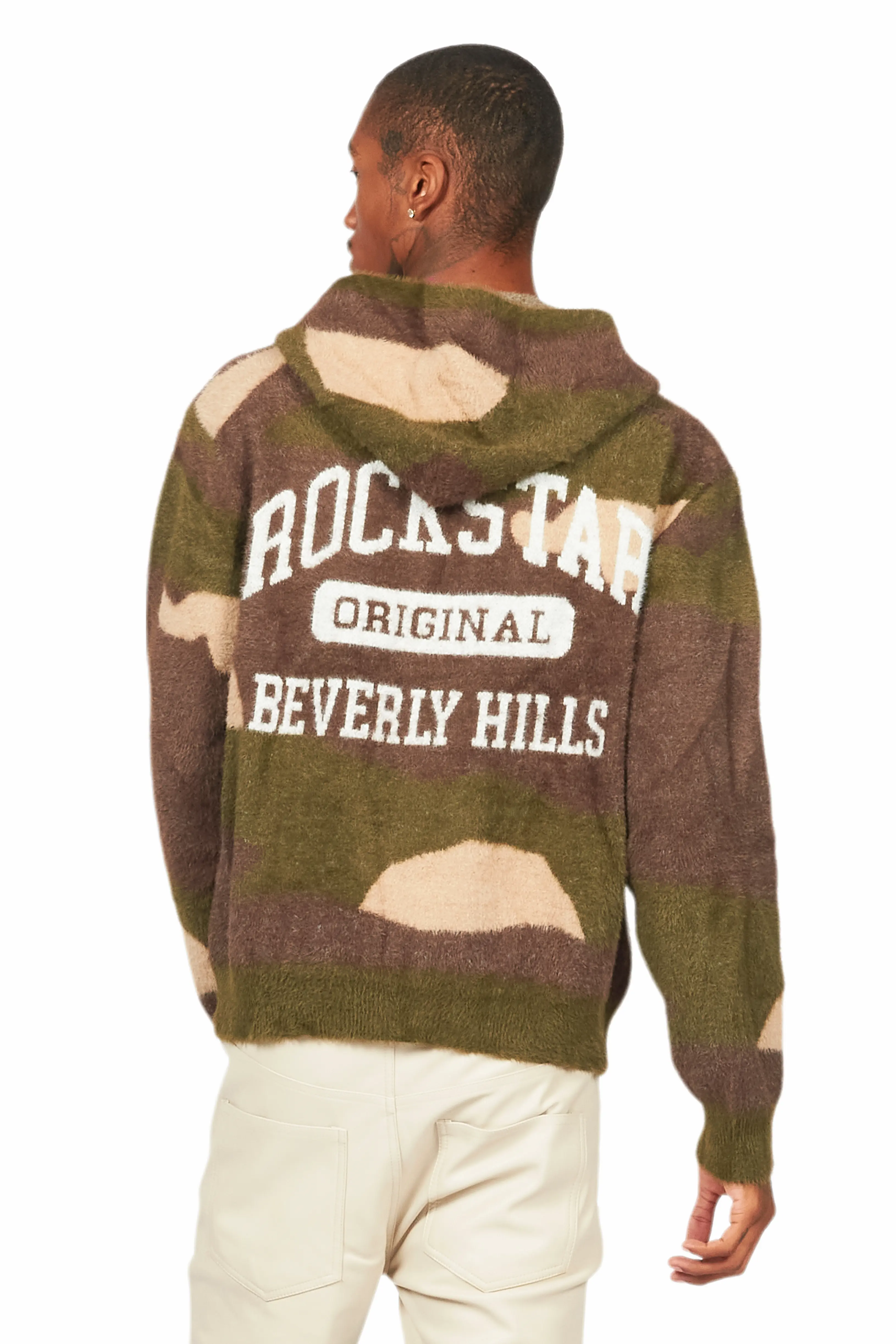 Damodar Green Camo Knitted Mohair Hoodie - Image 4