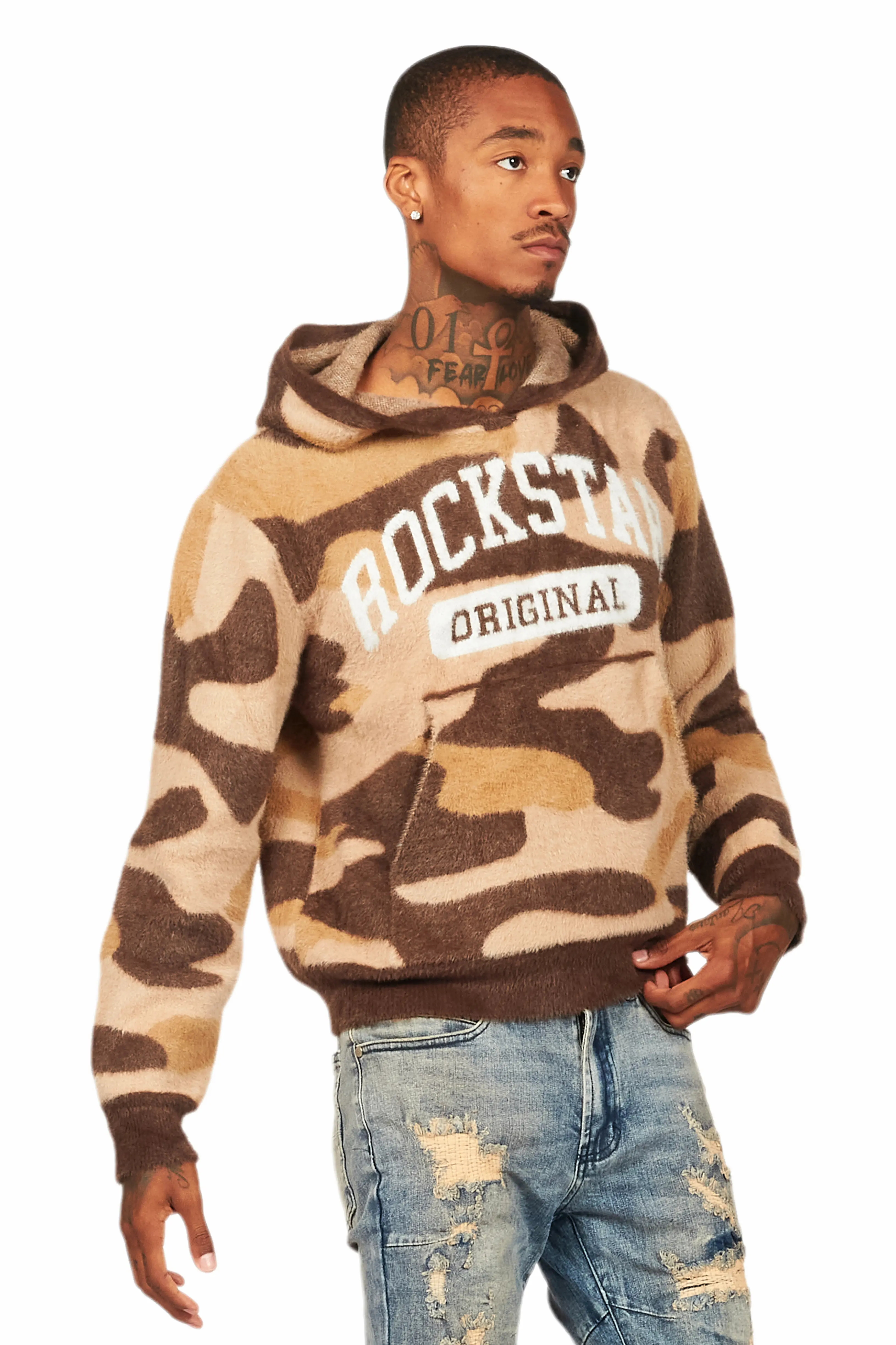 Damodar Camo Brown Knitted Mohair Hoodie - Image 5
