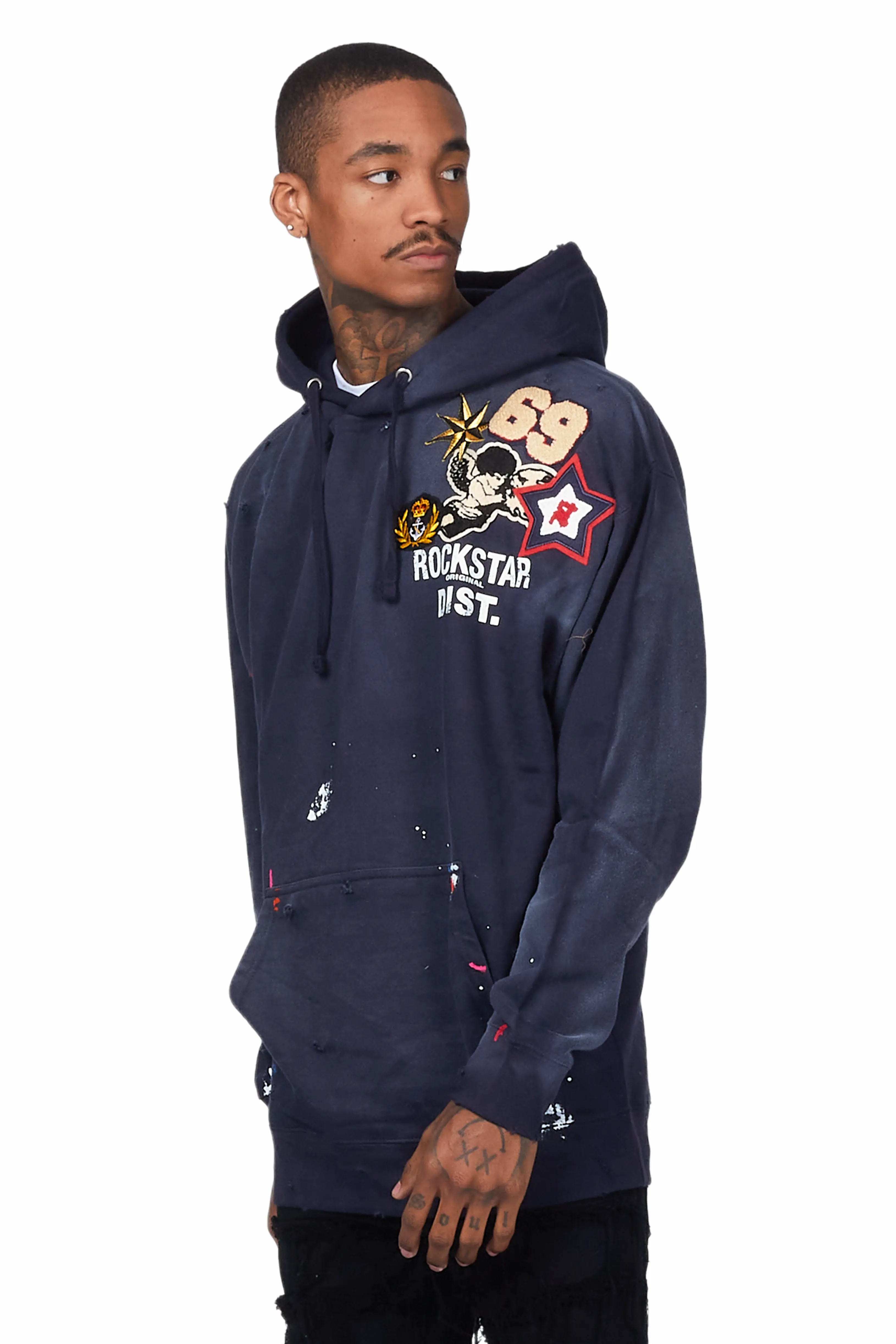 Samuel Navy Patchwork Graphic Hoodie - Image 4