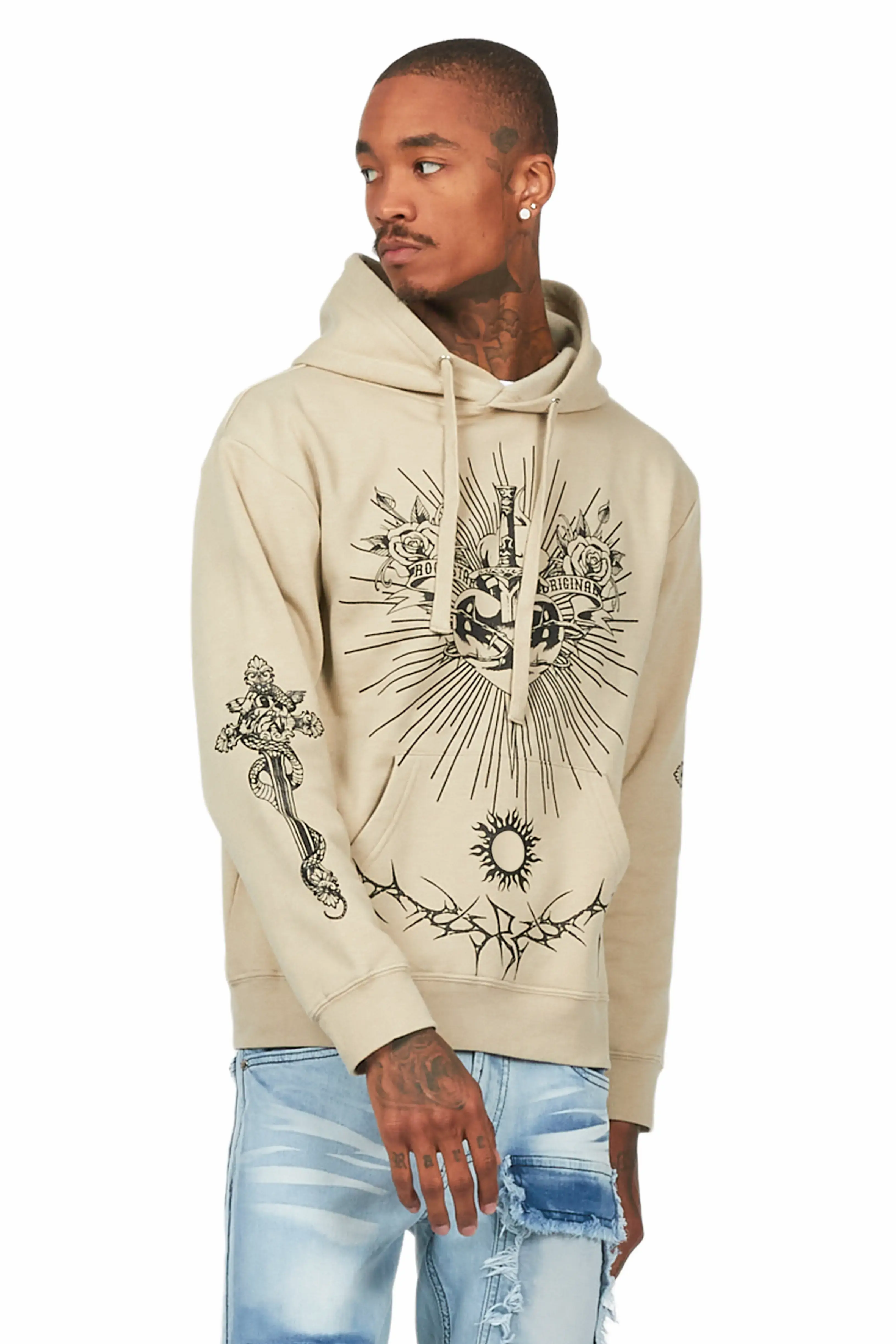 Leander Beige Graphic Hoodie - Image 4