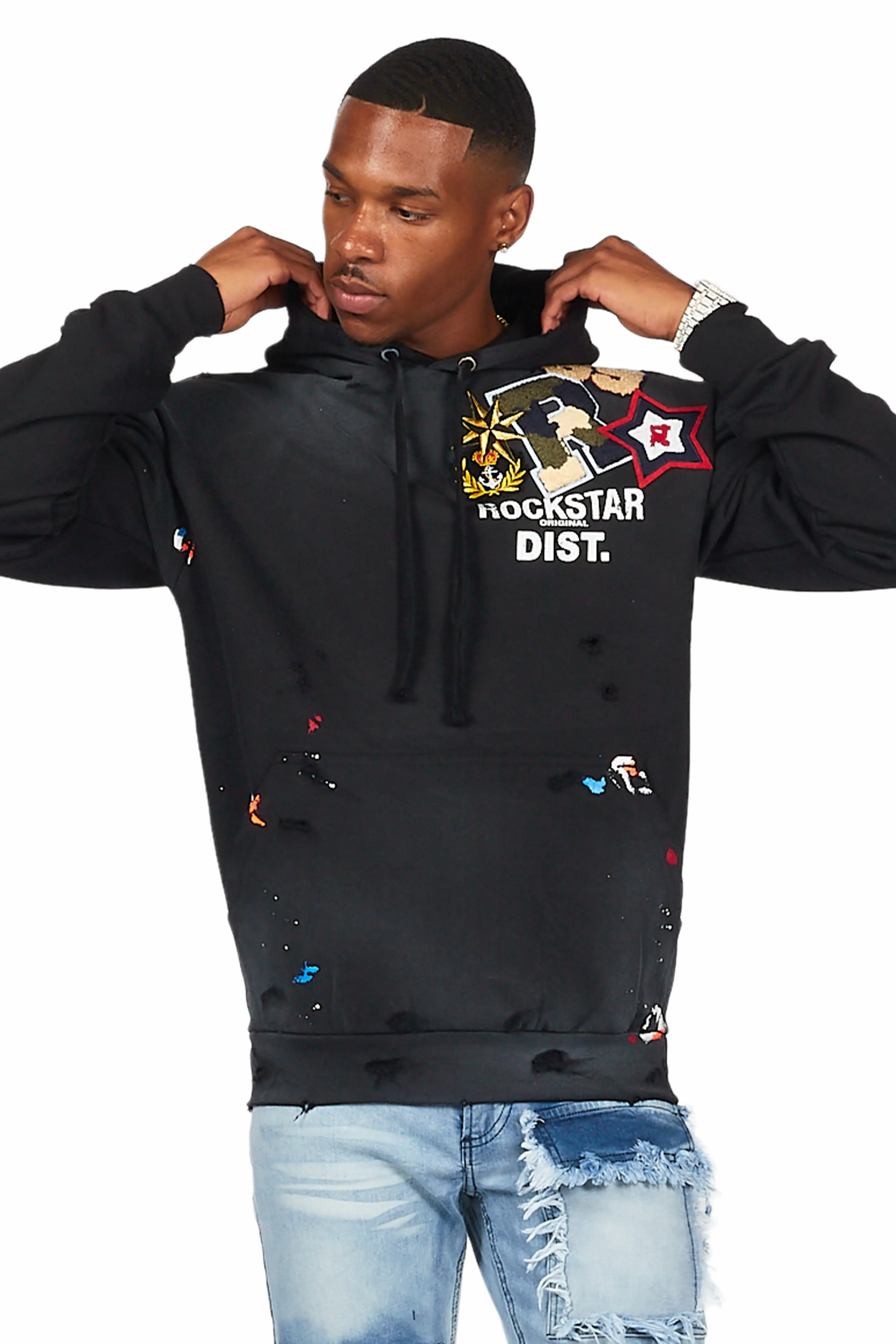 Acton Black Patchwork Graphic Hoodie - Image 4