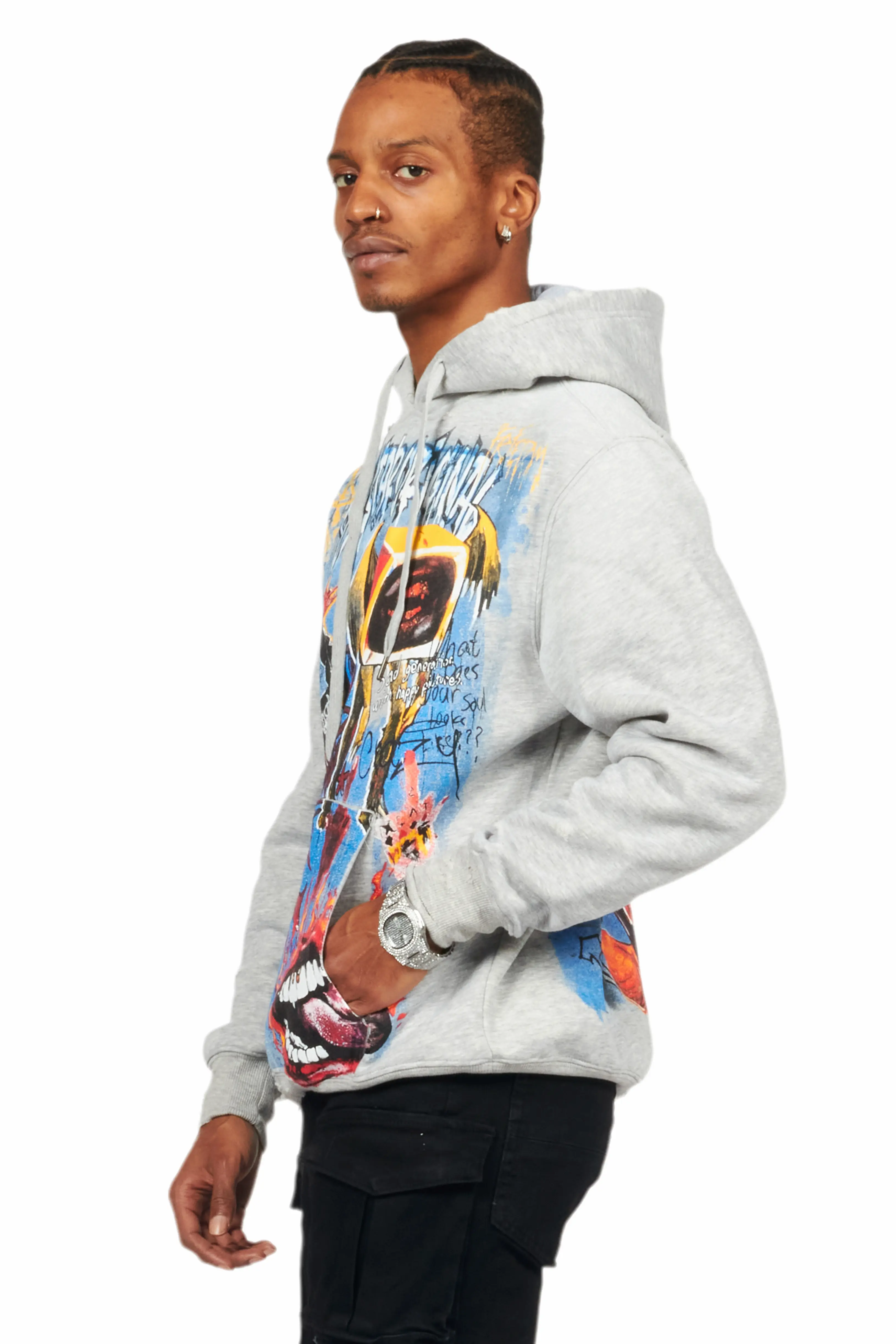 Yooz Heather Grey Graphic Hoodie - Image 3