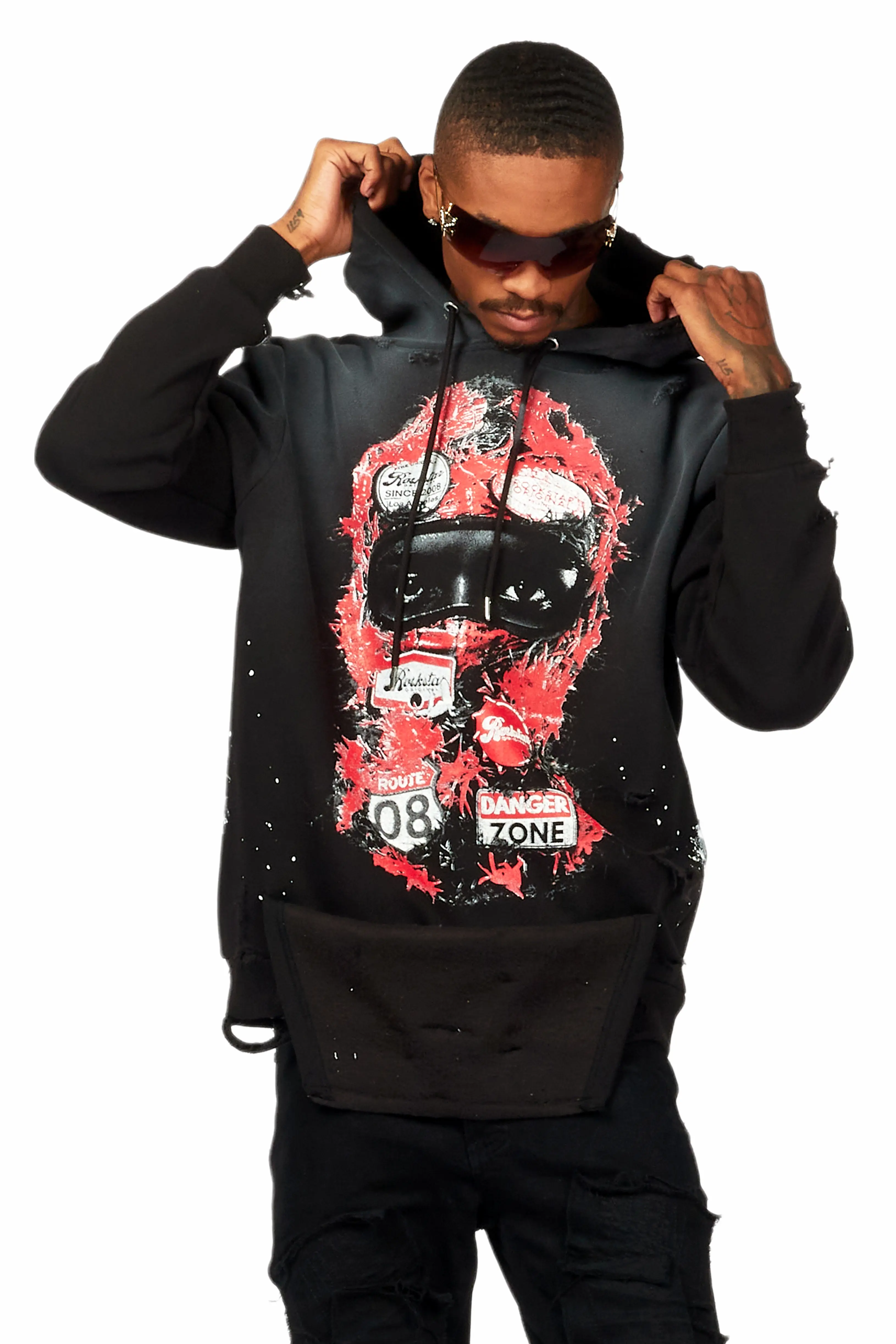 Barth Black Graphic Distressed Hoodie - Image 5
