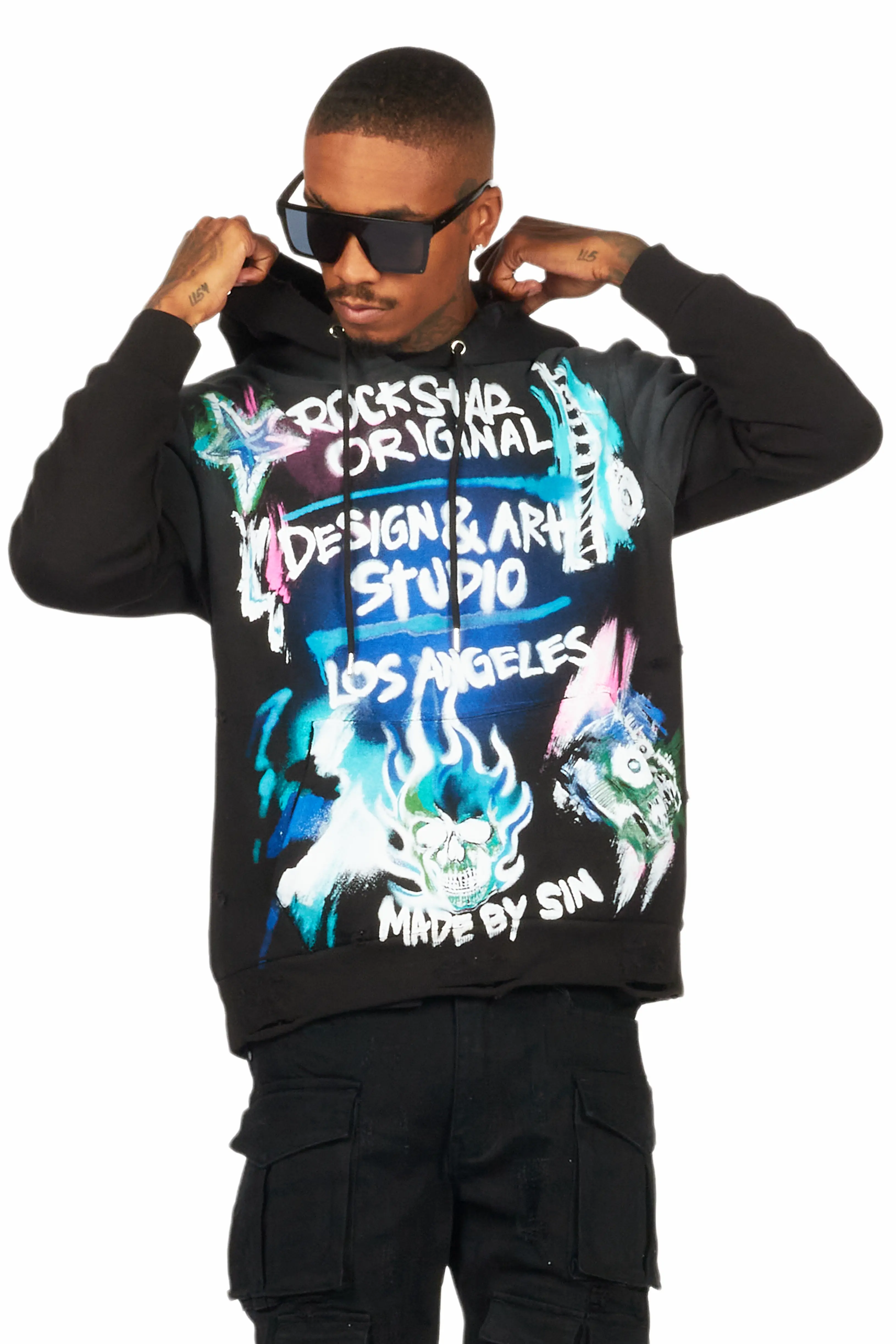 Soweto Black Distressed Graphic Hoodie - Image 3