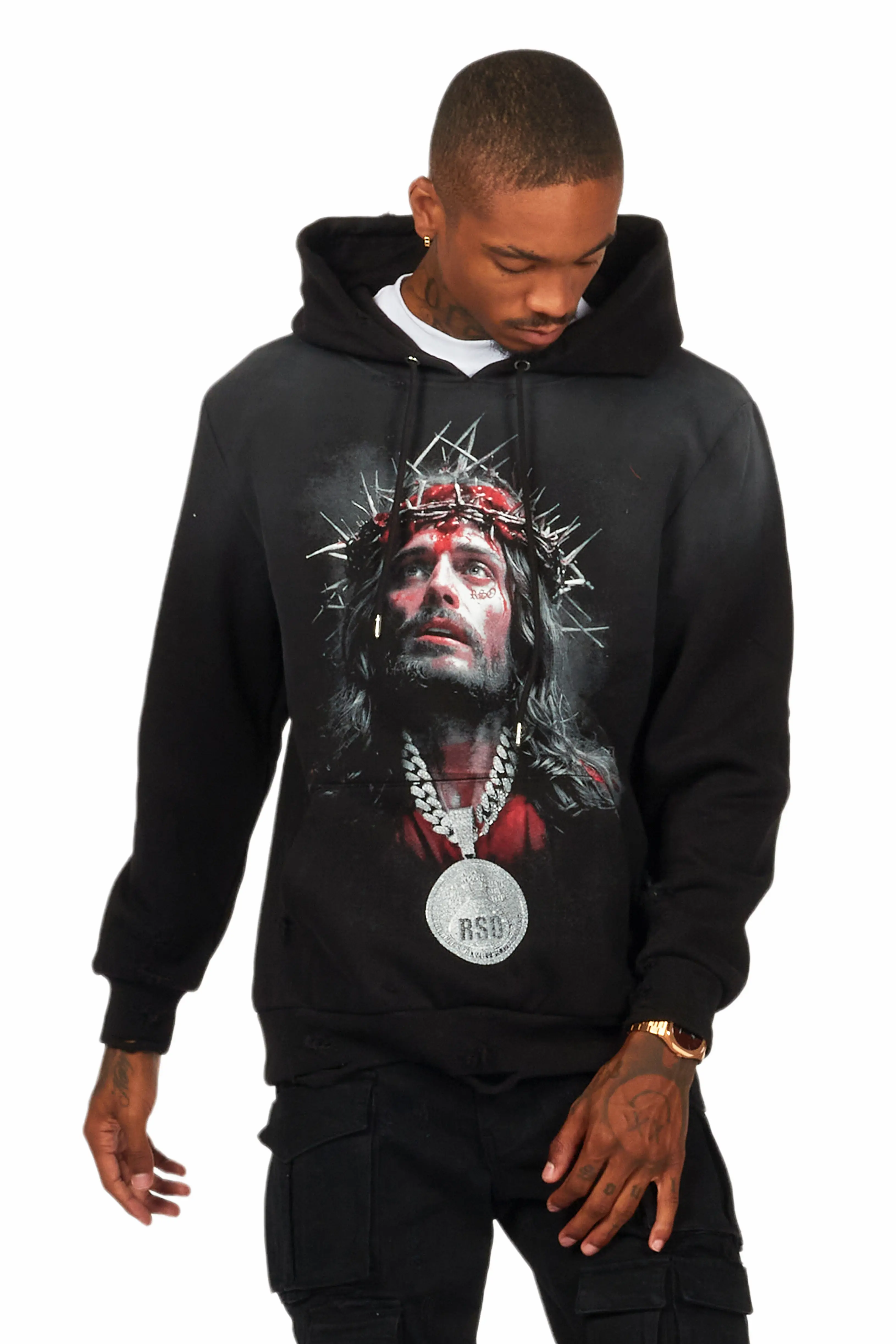 Amina Black Distressed Graphic Hoodie - Image 4