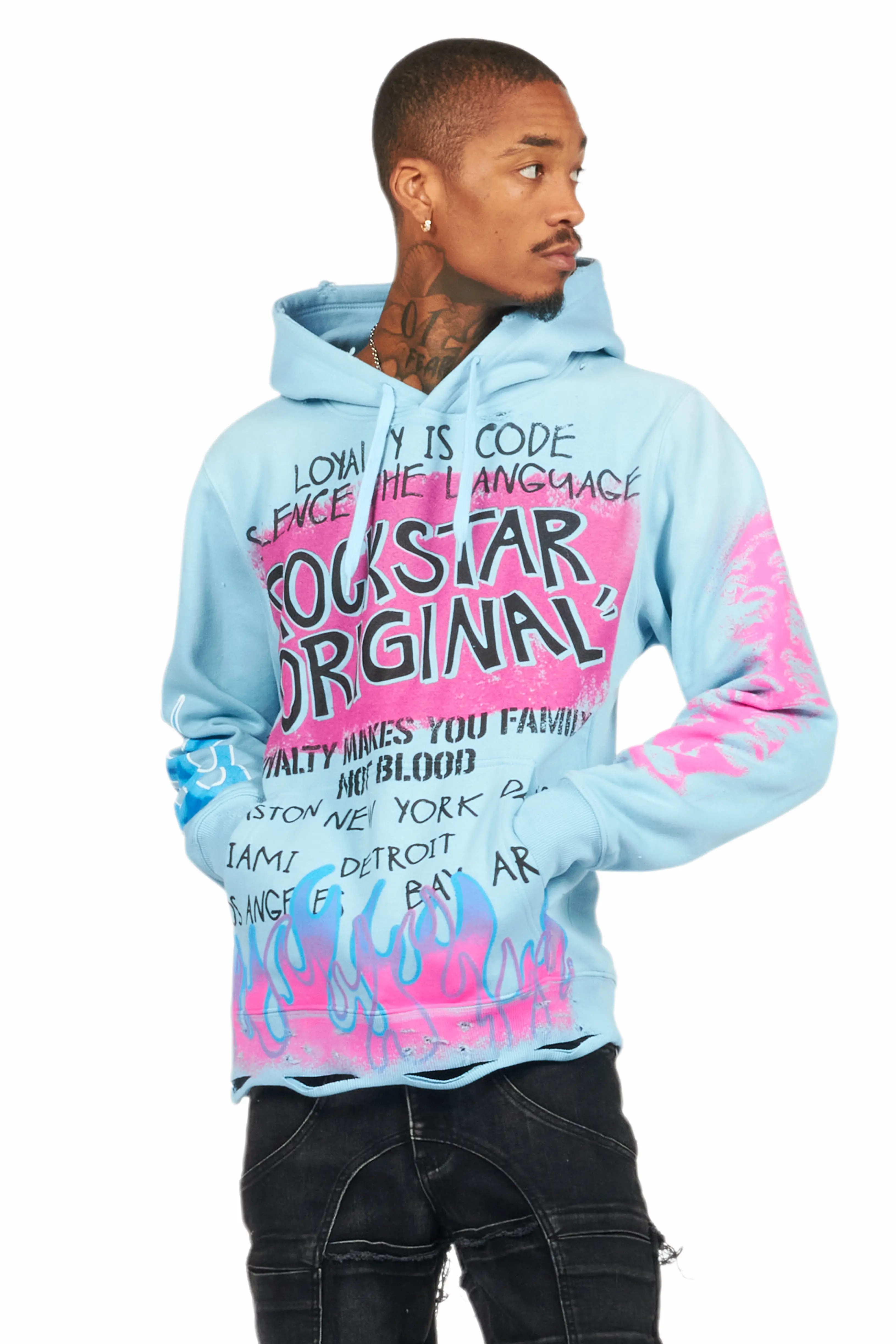 Beno Baby Blue Distressed Graphic Hoodie - Image 4