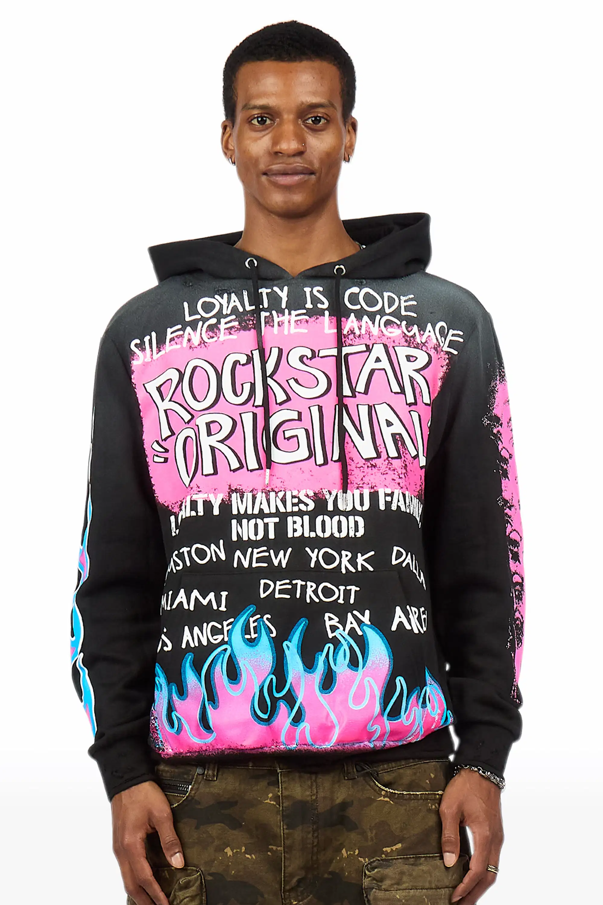 Beno Black/Pink Distressed Graphic Hoodie - Image 2