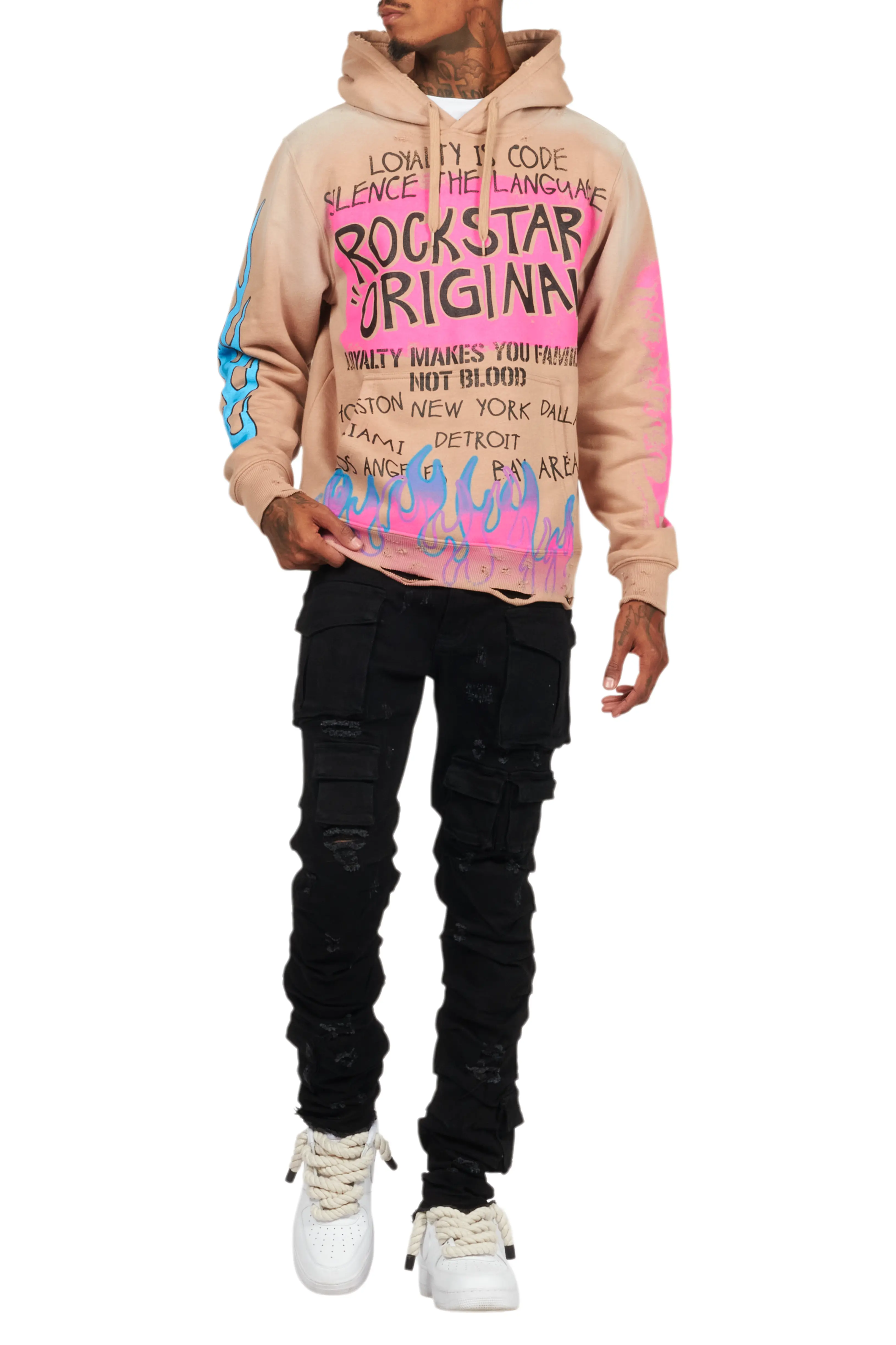 Beno Khaki Distressed Graphic Hoodie - Image 8