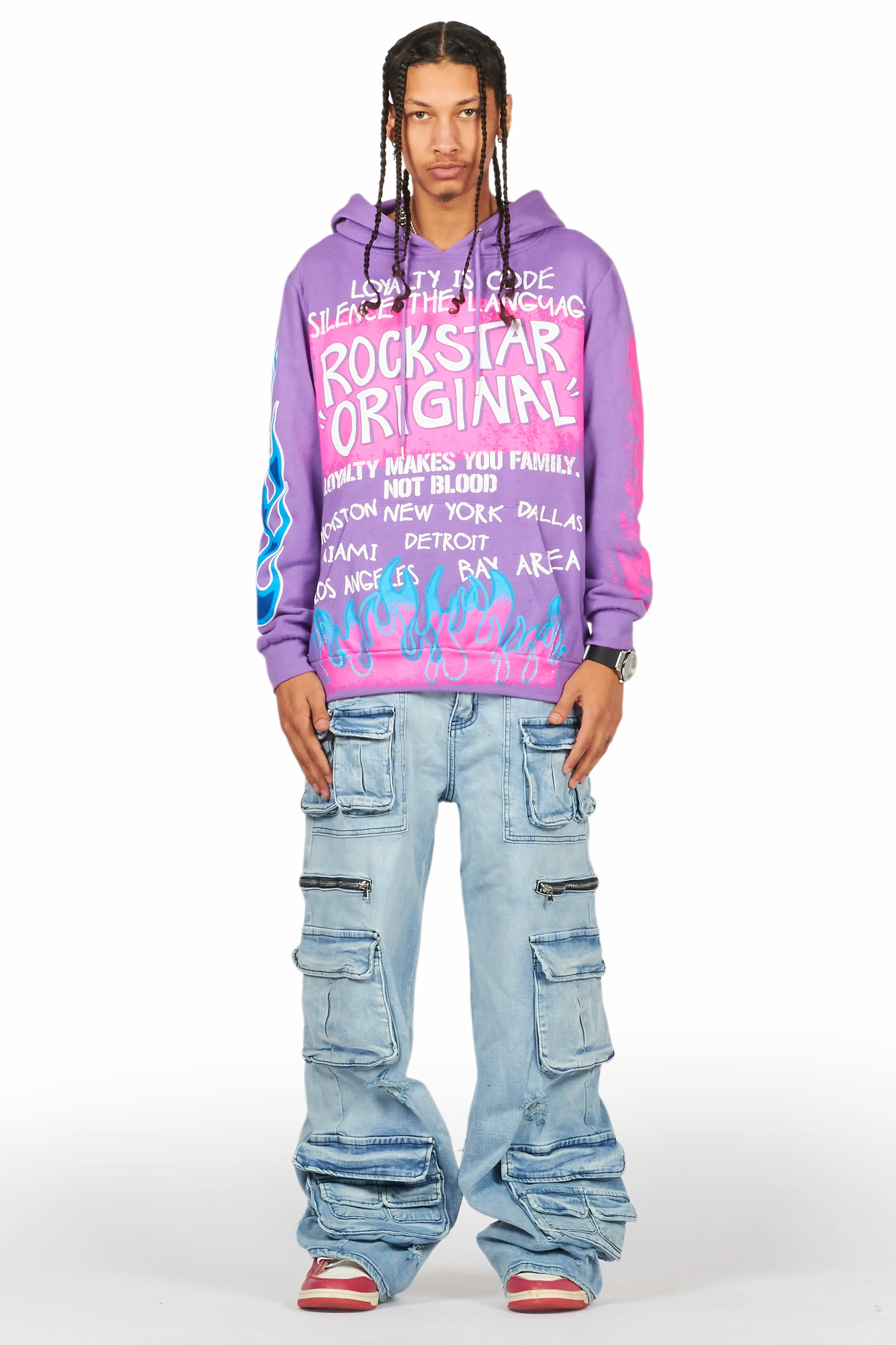 Beno Purple Distressed Graphic Hoodie - Image 2