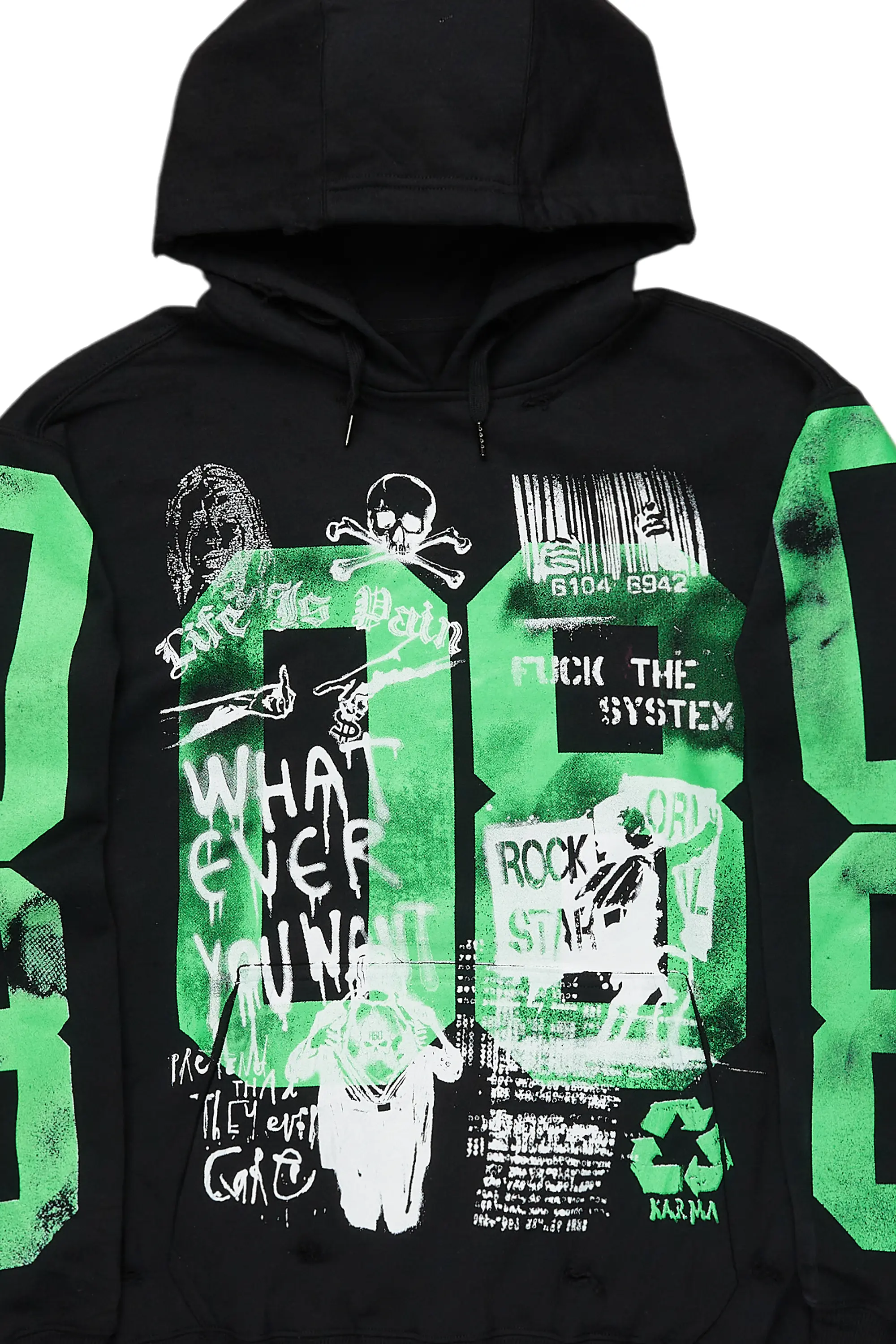 Grill Black/Green Distressed Graphic Hoodie - Image 2