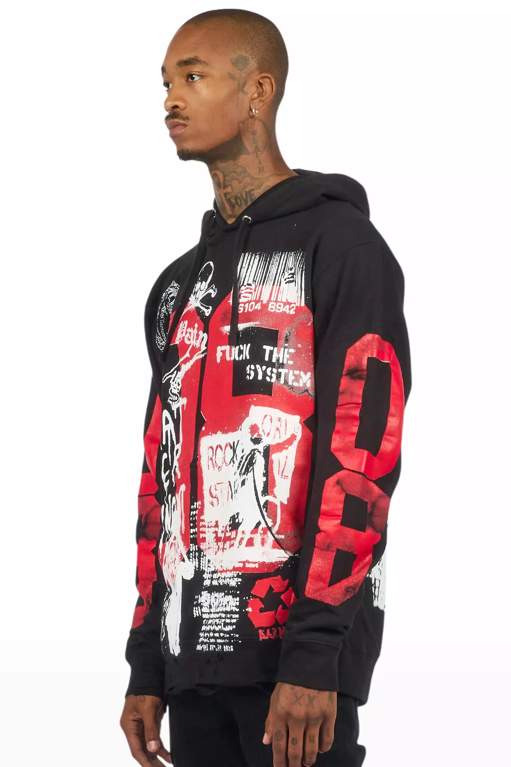 Grill Black/White Distressed Graphic Hoodie - Image 5