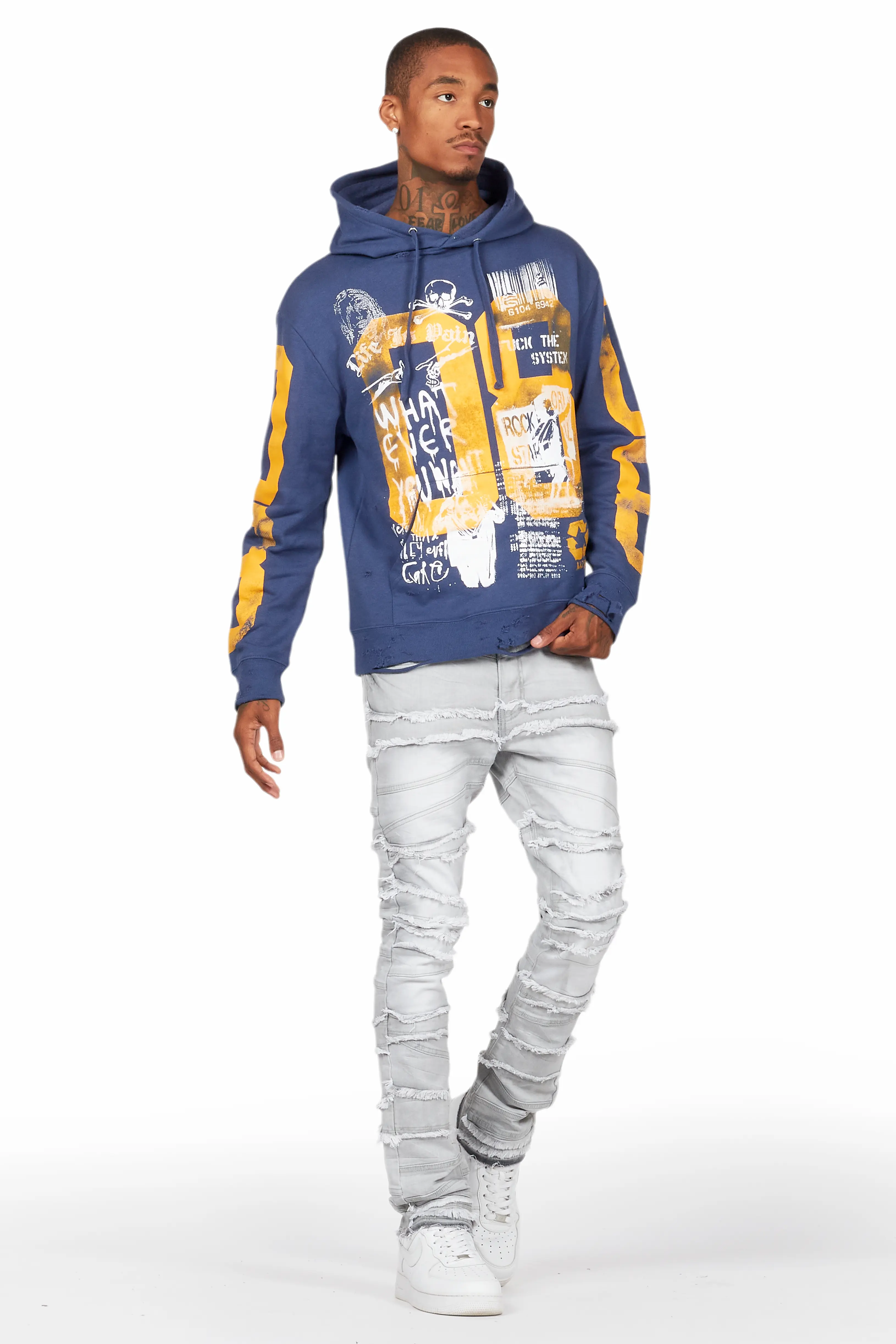 Grill Navy Distressed Graphic Hoodie - Image 3